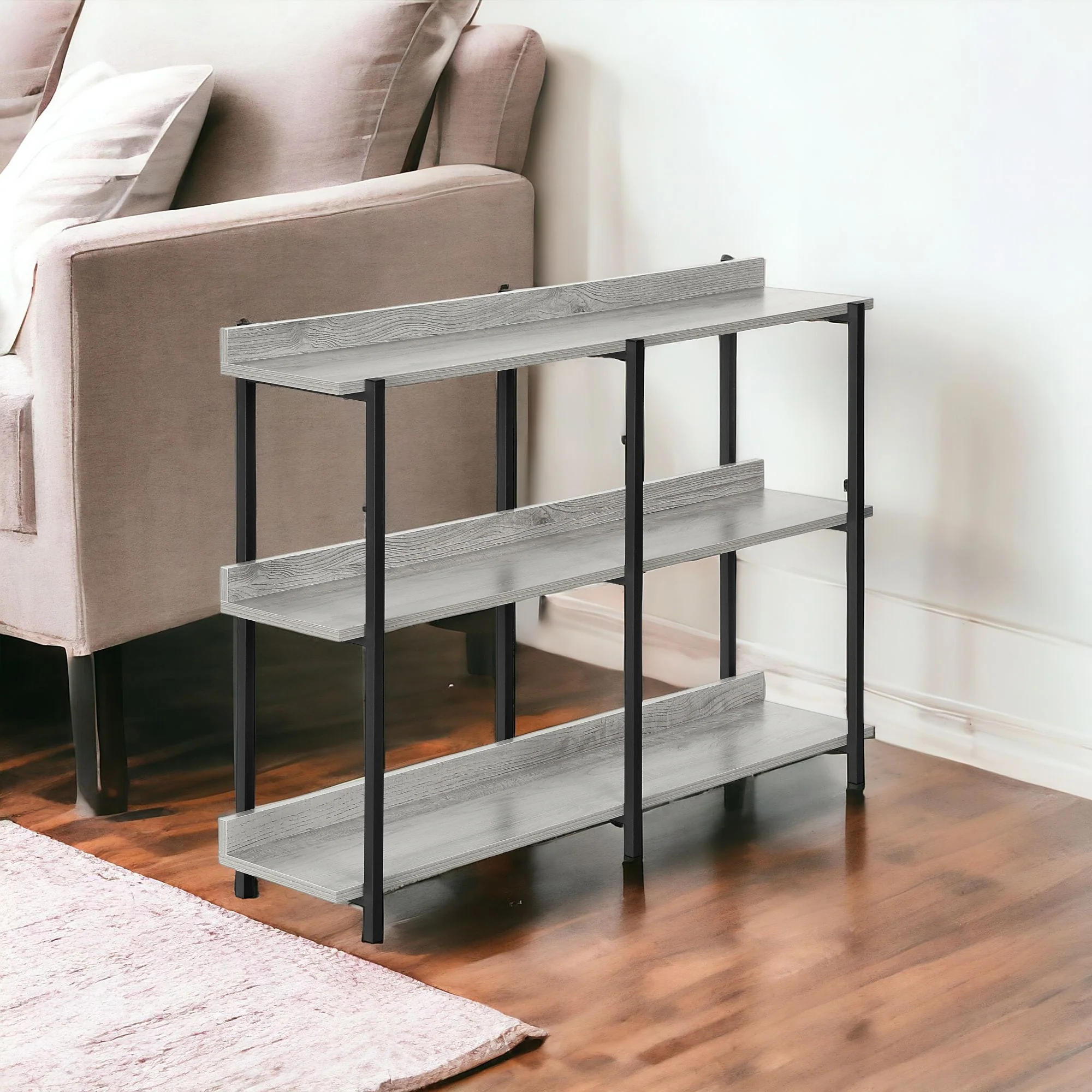 Black And Gray End Table With Three Shelves By Homeroots - Image 2