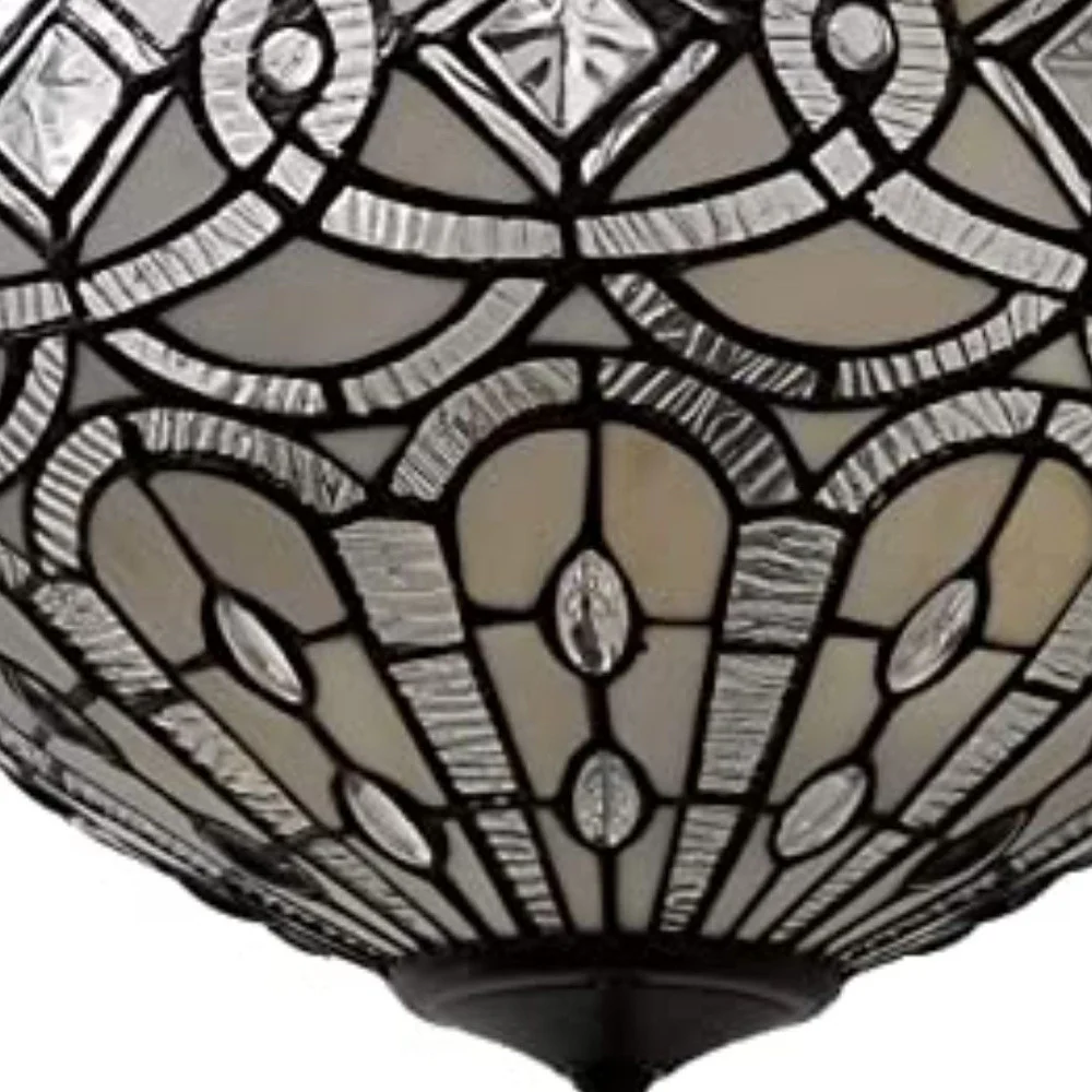 Black and Gray Tiffany Style Two Light Glass Dimmable Semi Flush Ceiling Light By Homeroots - Image 2