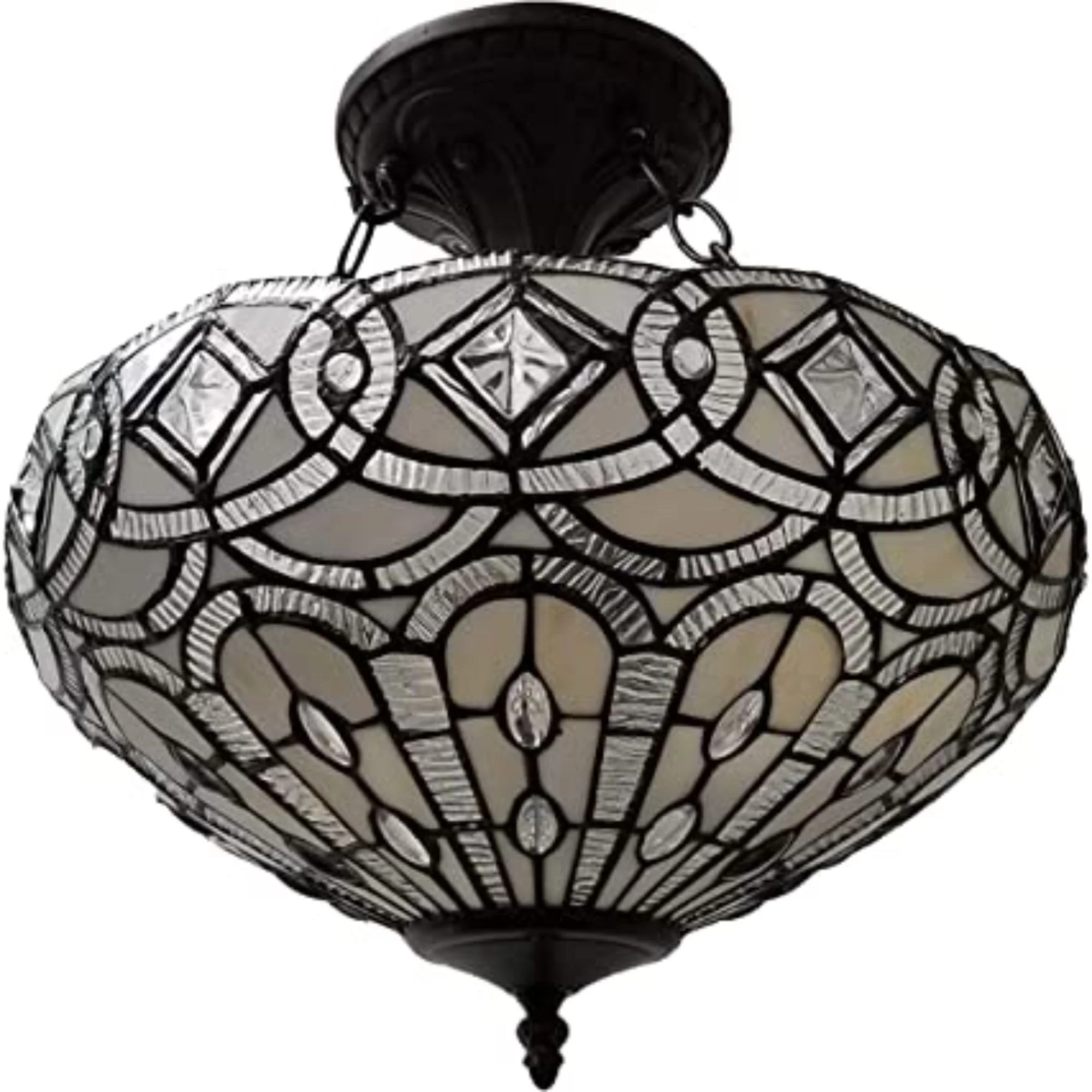 Black and Gray Tiffany Style Two Light Glass Dimmable Semi Flush Ceiling Light By Homeroots - Image 3