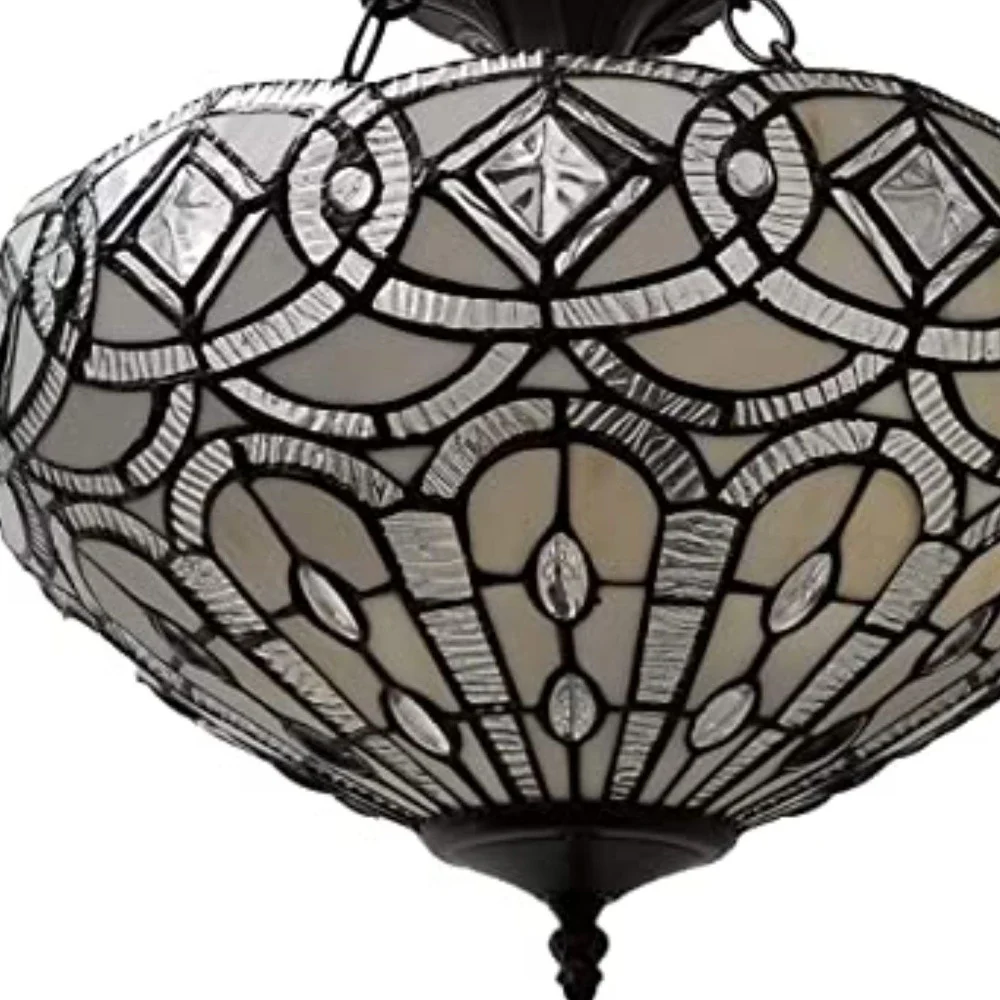 Black and Gray Tiffany Style Two Light Glass Dimmable Semi Flush Ceiling Light By Homeroots - Image 4