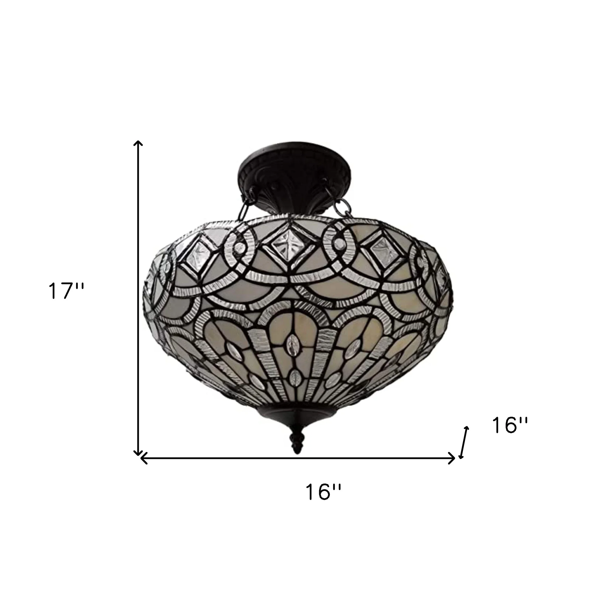 Black and Gray Tiffany Style Two Light Glass Dimmable Semi Flush Ceiling Light By Homeroots - Image 5
