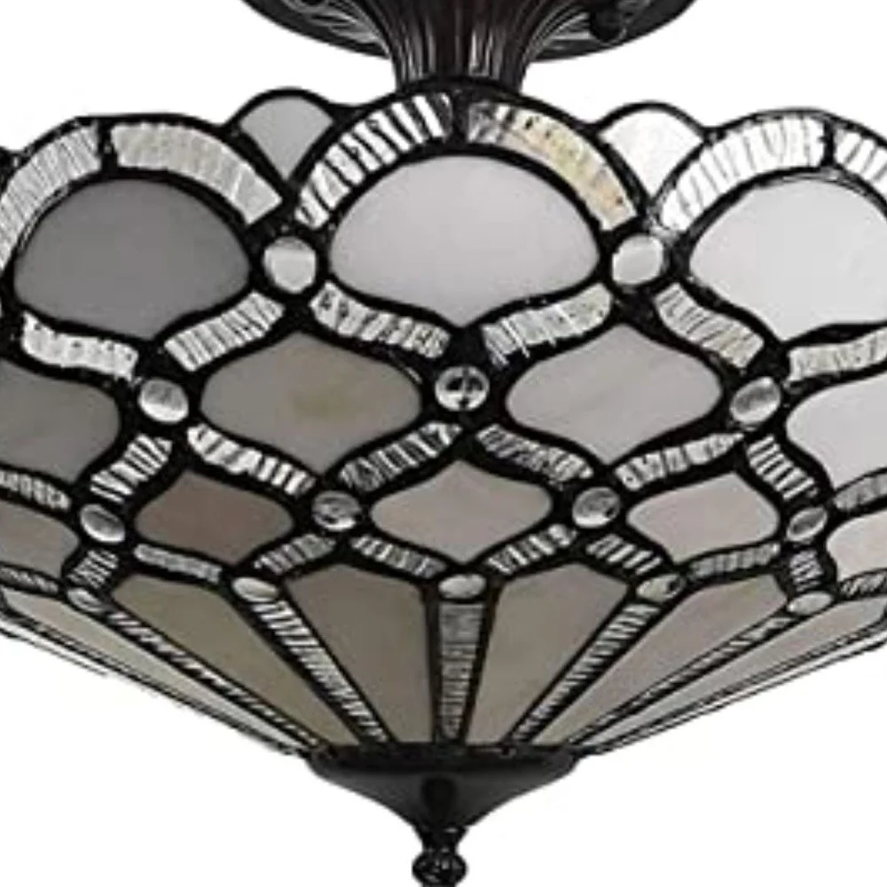 Black and Gray Two Light Tiffany Style Semi Flush Dimmable Ceiling LIght By Homeroots - Image 2