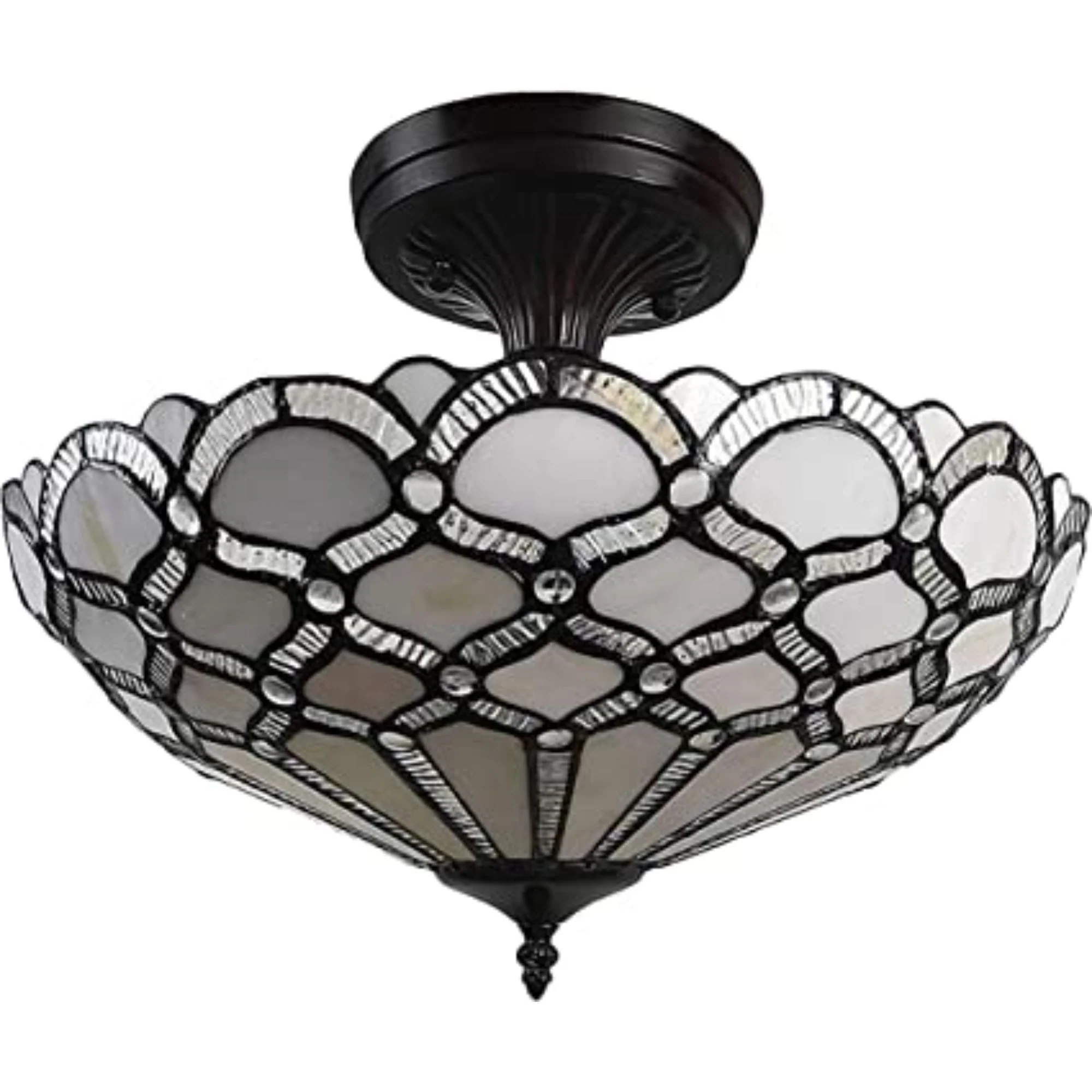 Black and Gray Two Light Tiffany Style Semi Flush Dimmable Ceiling LIght By Homeroots - Image 3