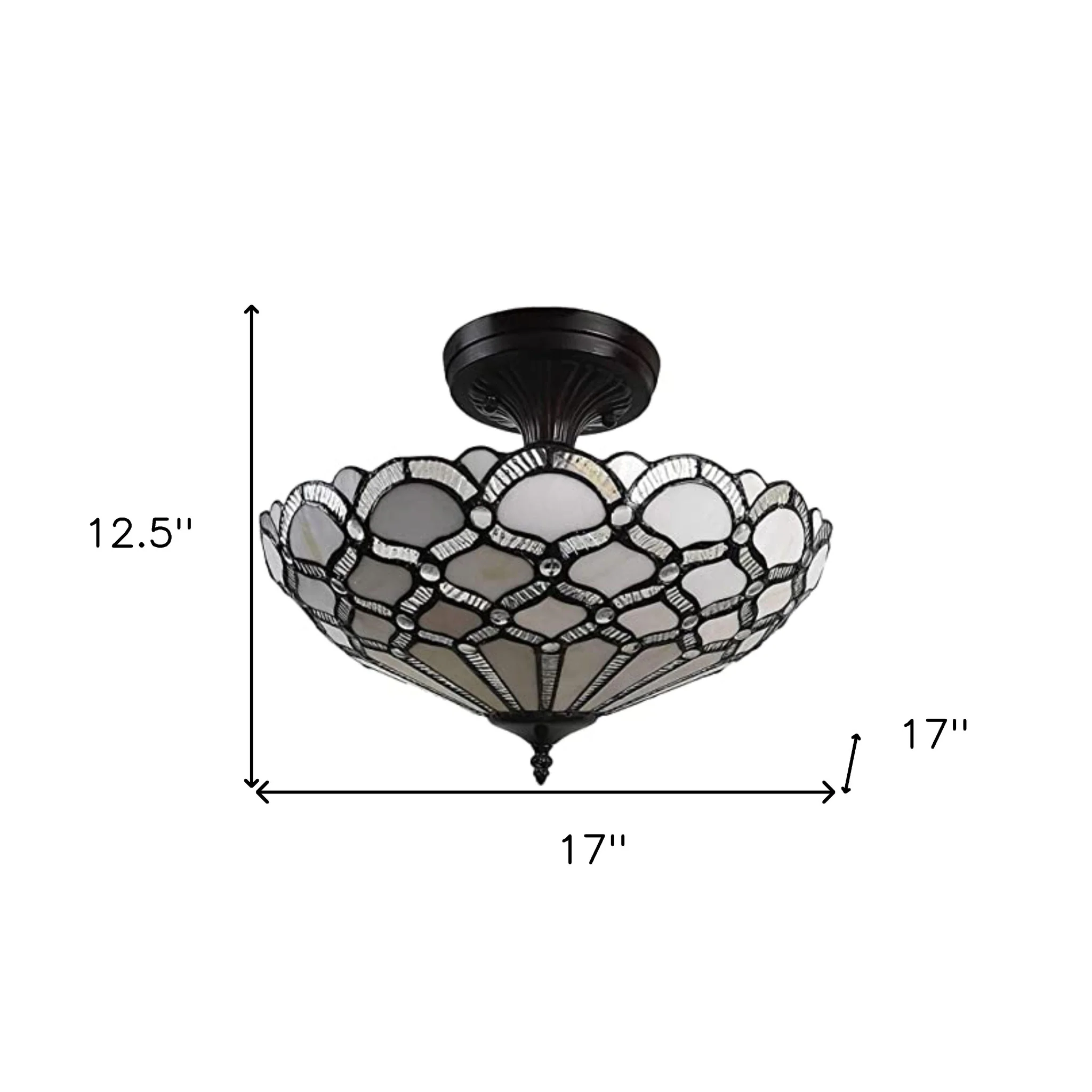 Black and Gray Two Light Tiffany Style Semi Flush Dimmable Ceiling LIght By Homeroots - Image 5
