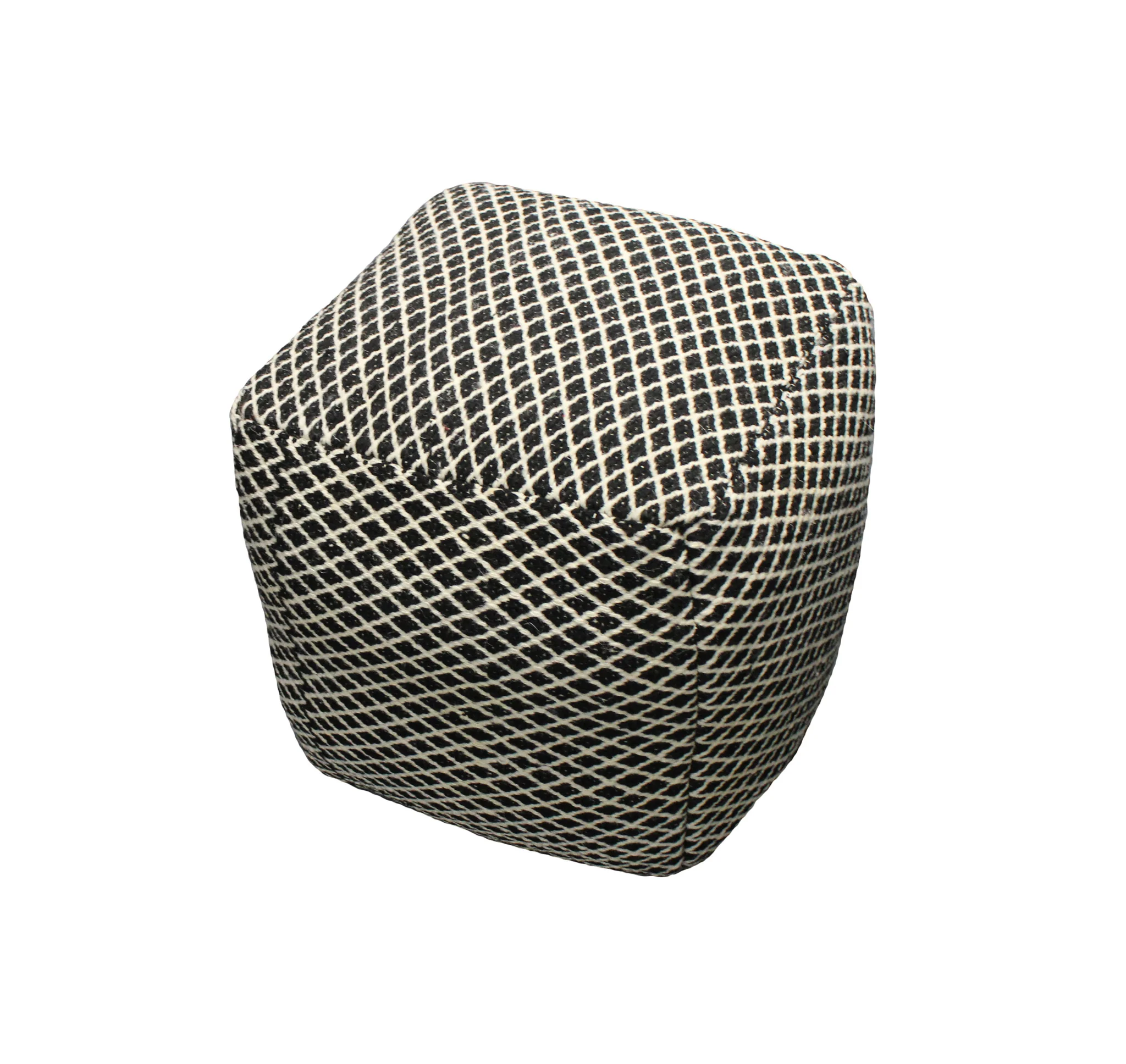 Black and Ivory Wool Cube Geometric Pouf Ottoman By Homeroots - Image 2