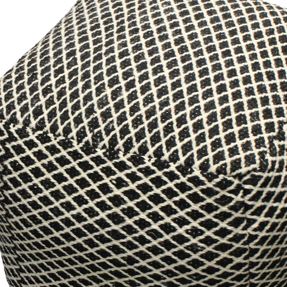 Black and Ivory Wool Cube Geometric Pouf Ottoman By Homeroots - Image 3