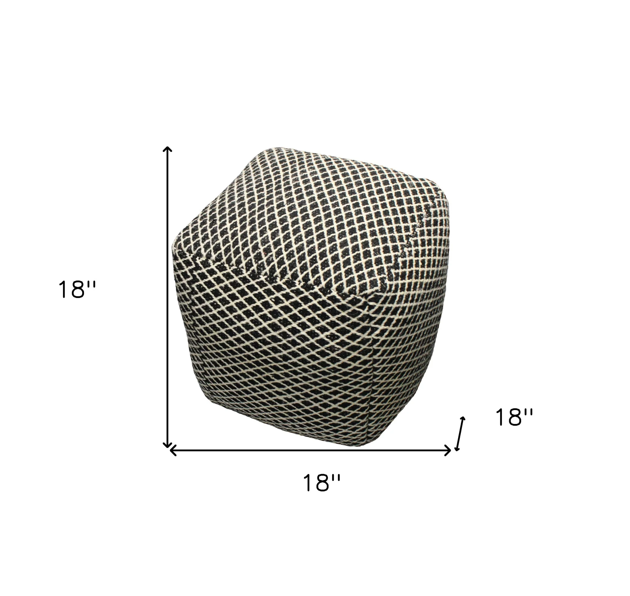 Black and Ivory Wool Cube Geometric Pouf Ottoman By Homeroots - Image 4