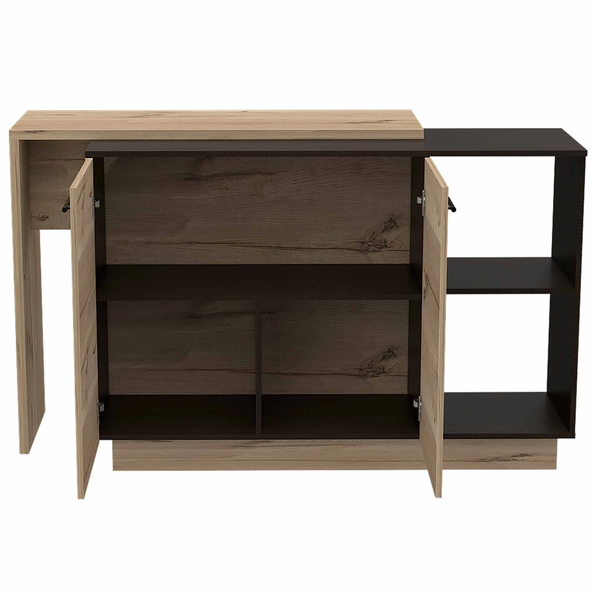 Black and Light Oak Contemporary Kitchen Island with Bar Table By Homeroots - Image 5
