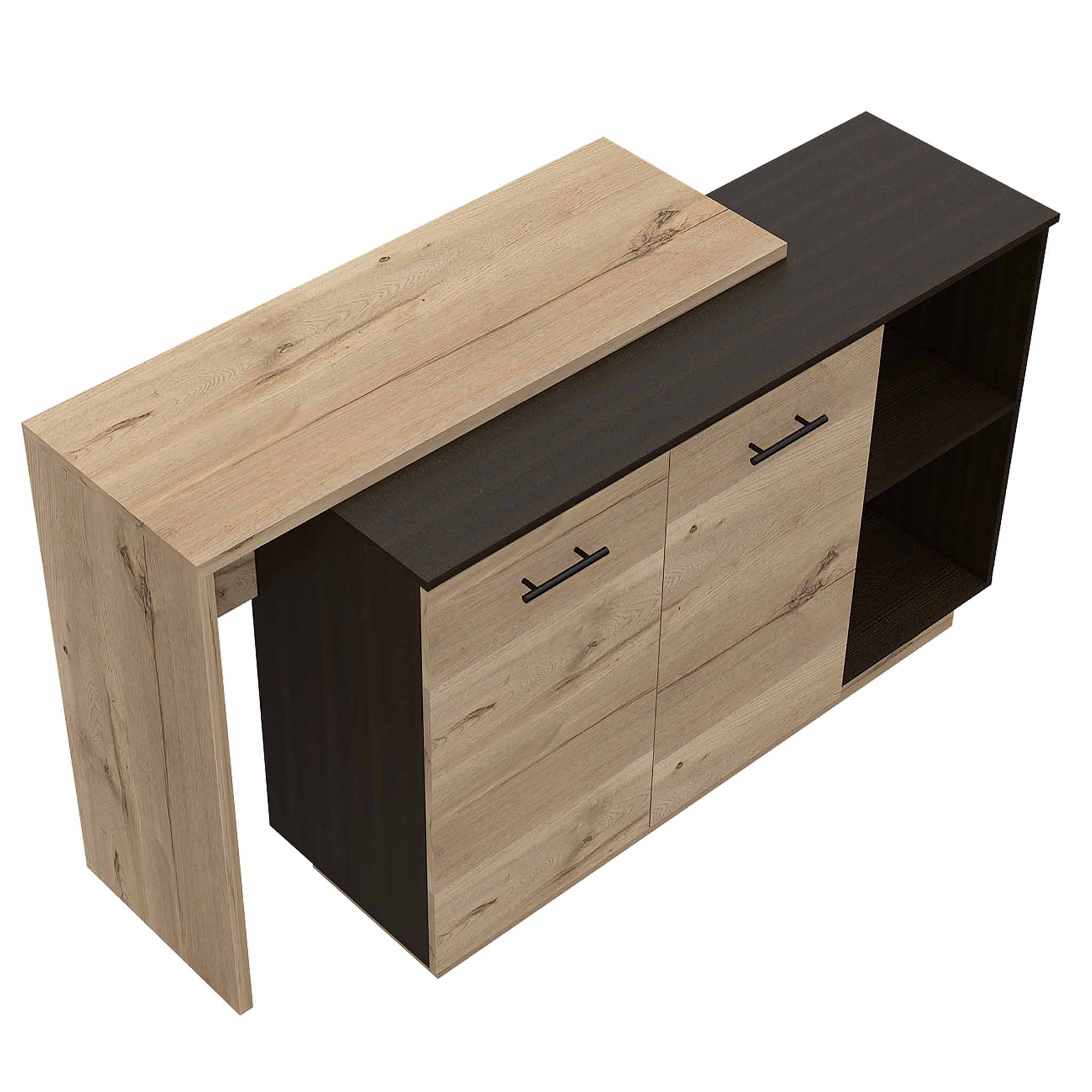 Black and Light Oak Contemporary Kitchen Island with Bar Table By Homeroots - Image 6