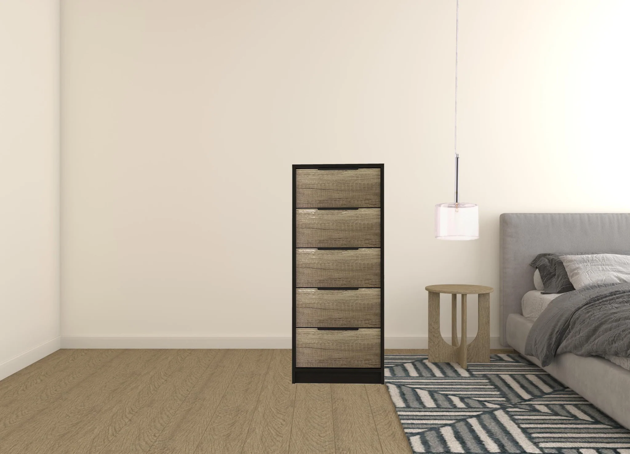 Black And Light Oak Manufactured Wood Five Drawer Chest By Homeroots - Image 2