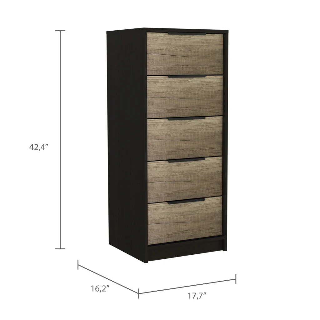 Black And Light Oak Manufactured Wood Five Drawer Chest By Homeroots - Image 4