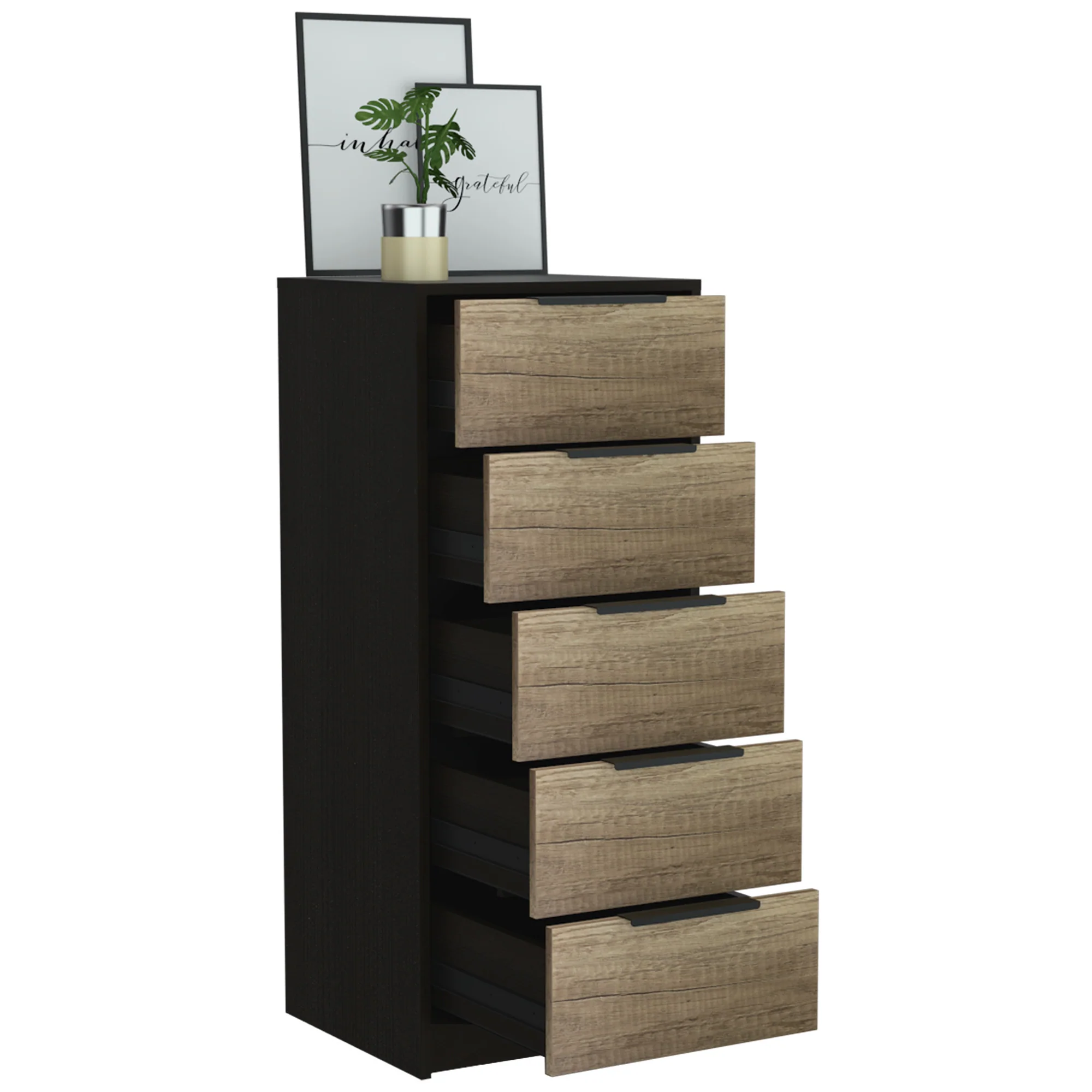 Black And Light Oak Manufactured Wood Five Drawer Chest By Homeroots - Image 5