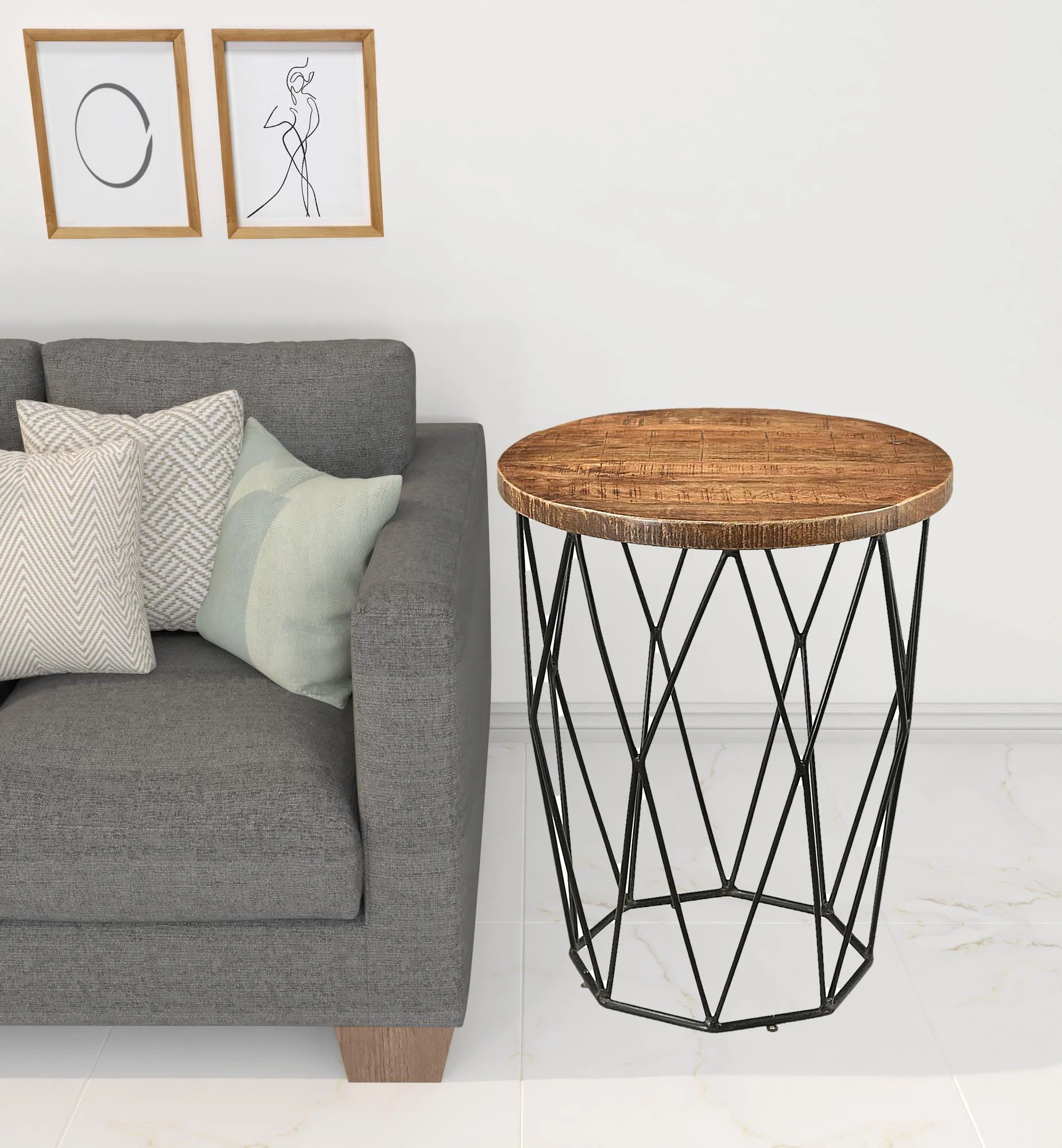 Black And Natural Brown Solid Wood And Iron Round End Table By Homeroots - Image 2