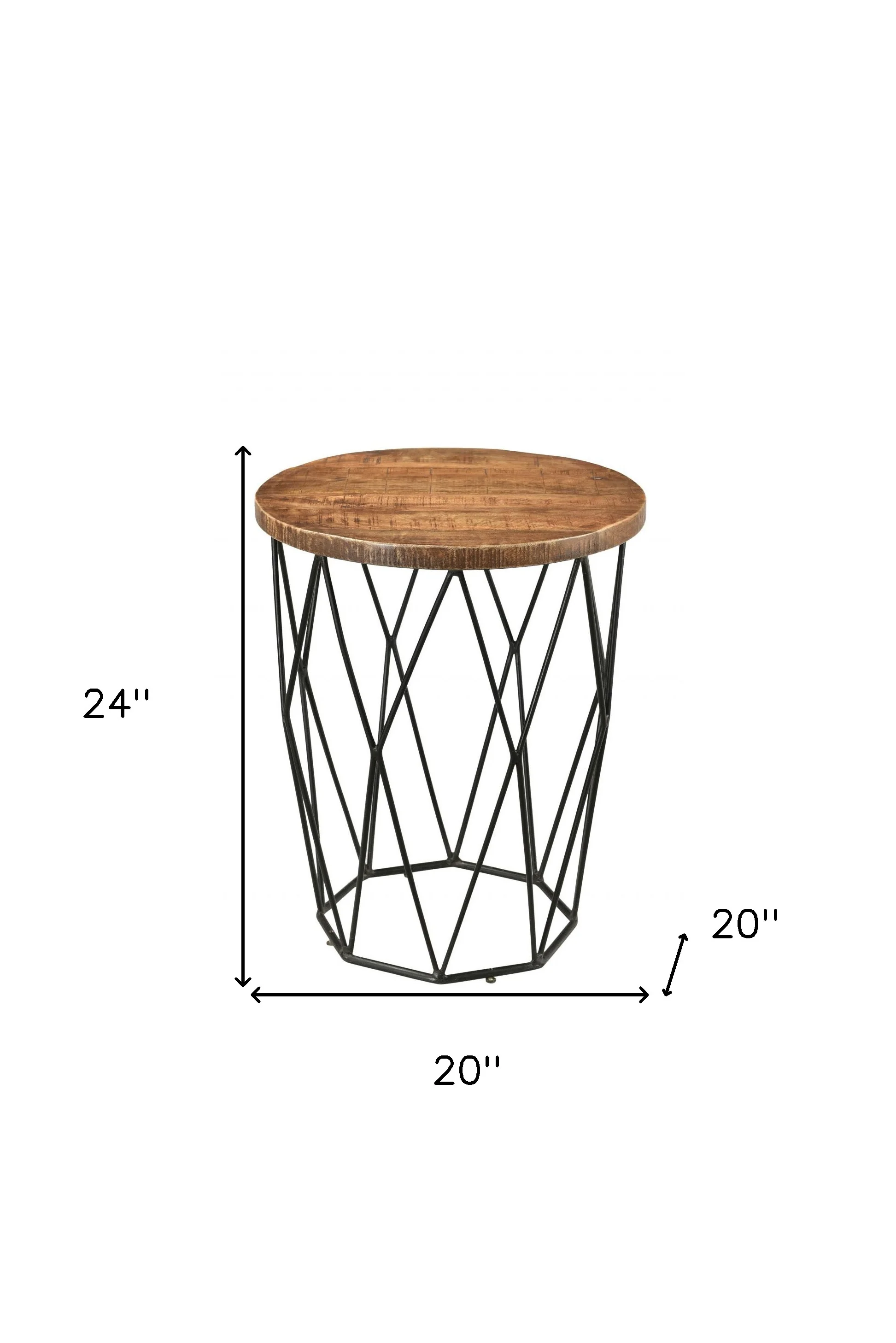 Black And Natural Brown Solid Wood And Iron Round End Table By Homeroots - Image 4