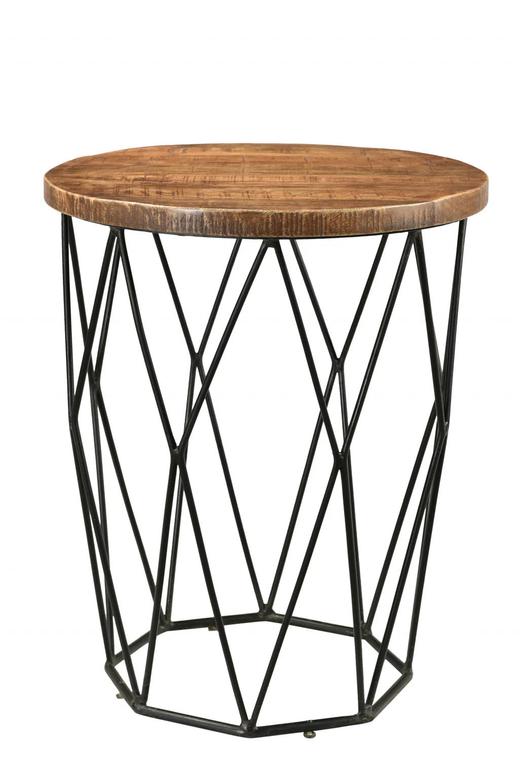 Black And Natural Brown Solid Wood And Iron Round End Table By Homeroots - Image 5