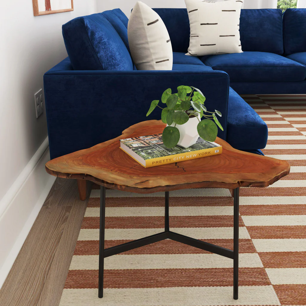 Black And Natural Brown Solid Wood Free Form End Table By Homeroots - Image 3