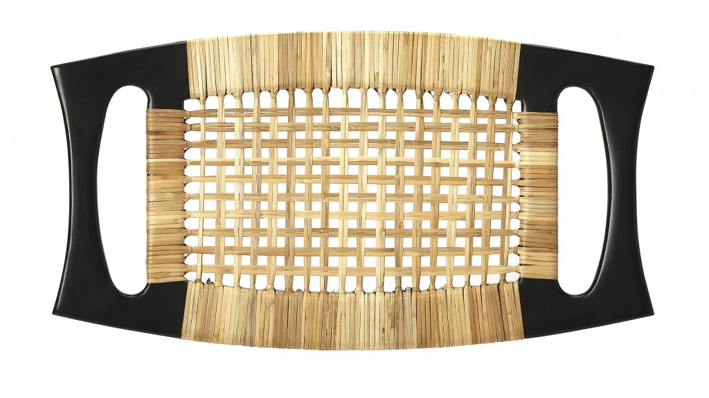 Black and Natural Cane Woven Stool By Homeroots - Image 2