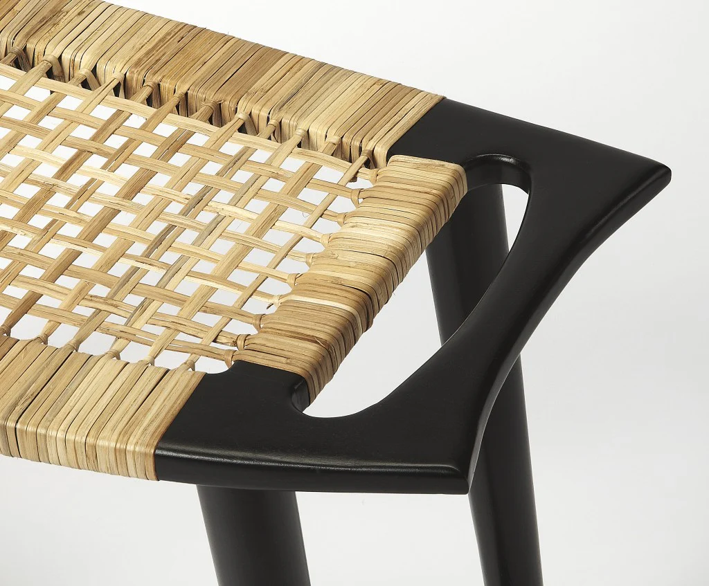 Black and Natural Cane Woven Stool By Homeroots - Image 3