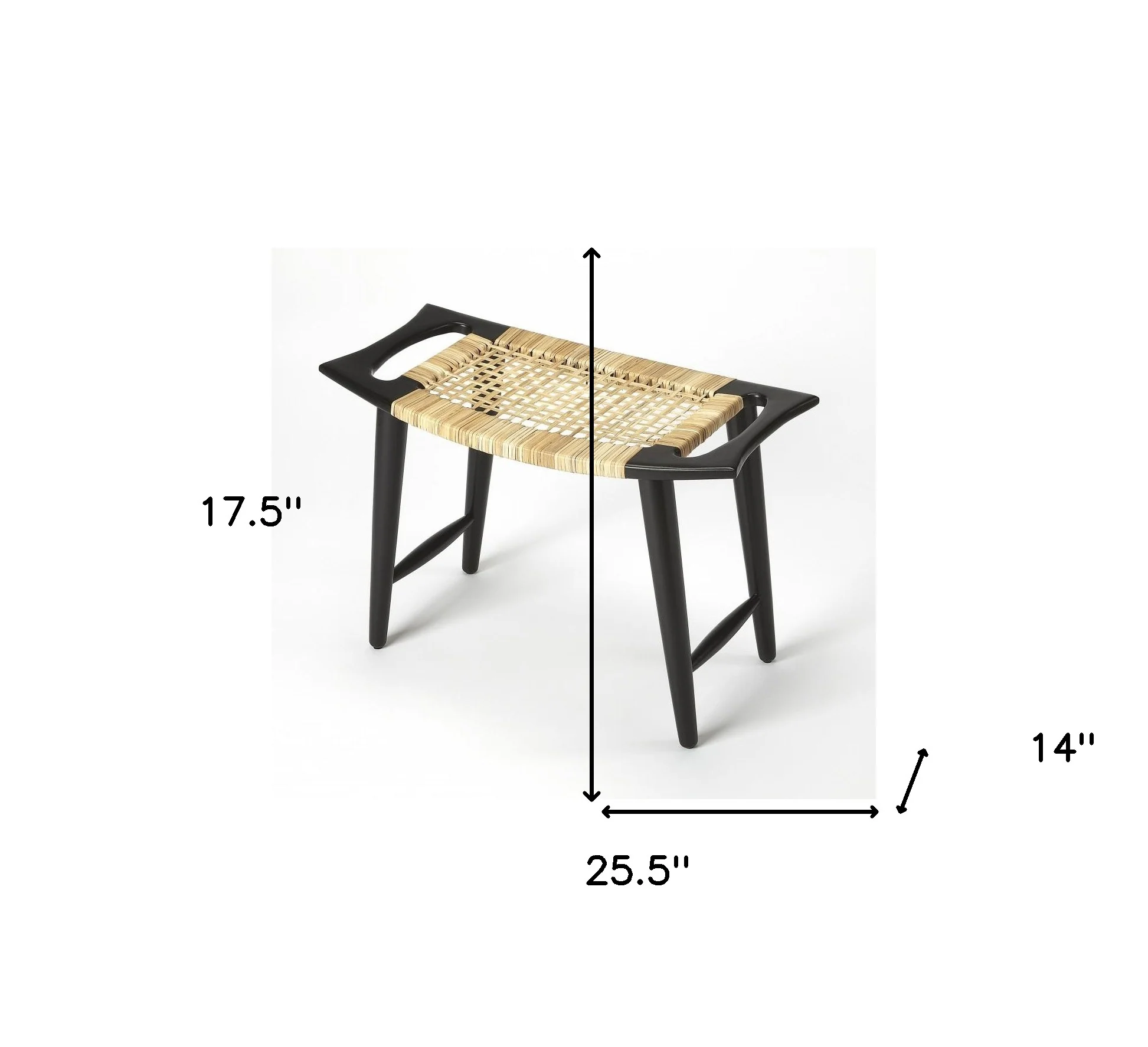 Black and Natural Cane Woven Stool By Homeroots - Image 4
