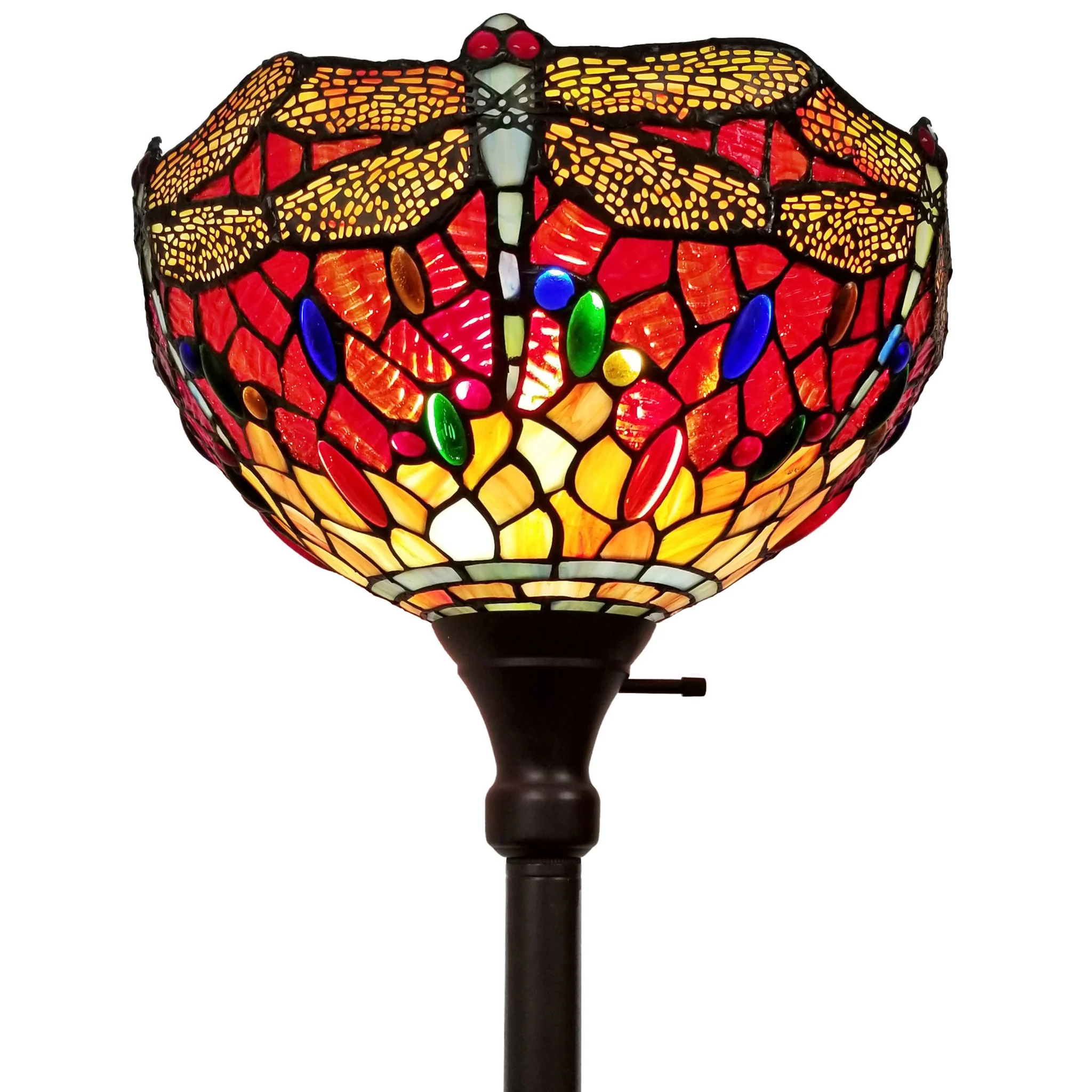 Black And Red Torchiere Floor Lamp With Red Dragonfly Glass Dome Shade By Homeroots - Image 3