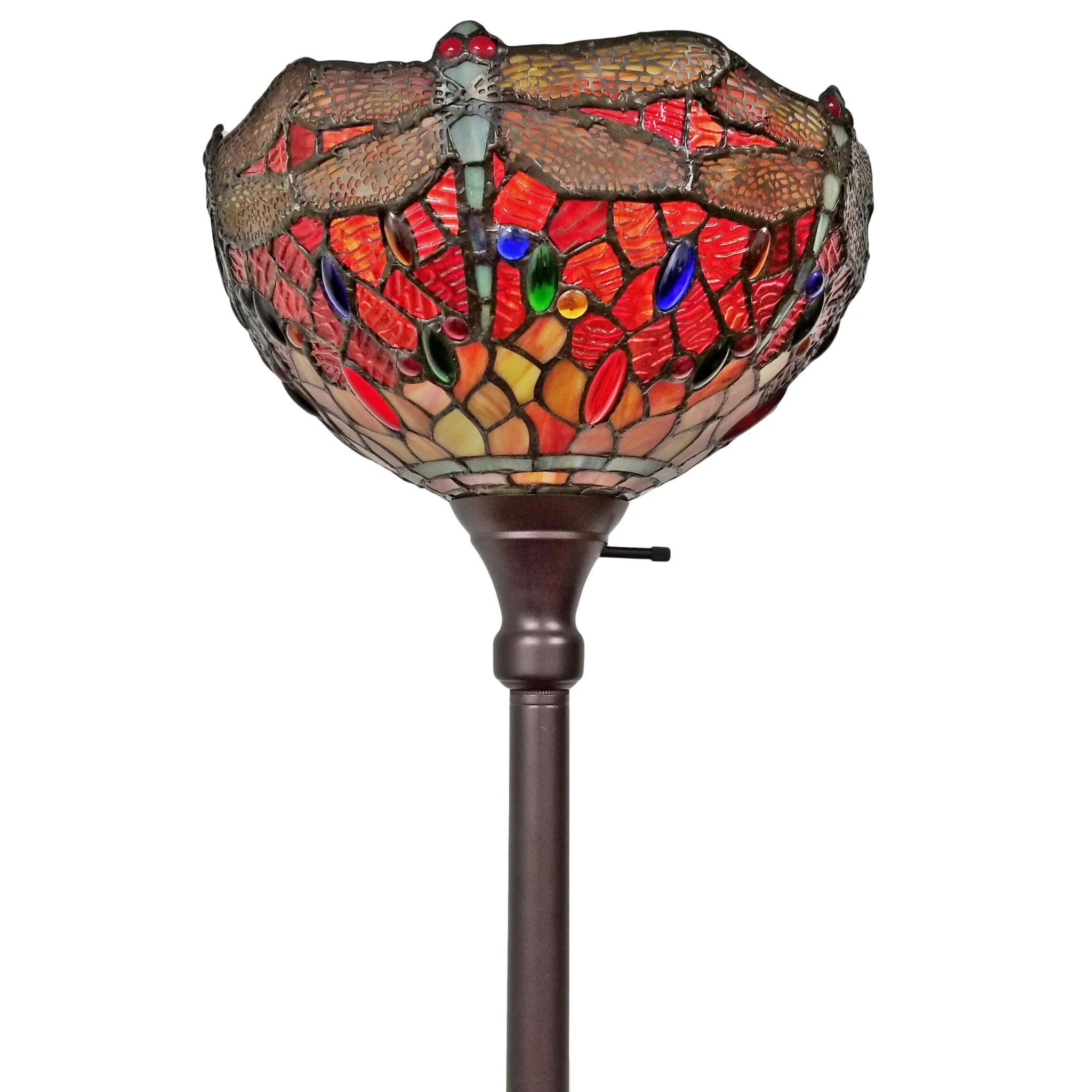Black And Red Torchiere Floor Lamp With Red Dragonfly Glass Dome Shade By Homeroots - Image 4