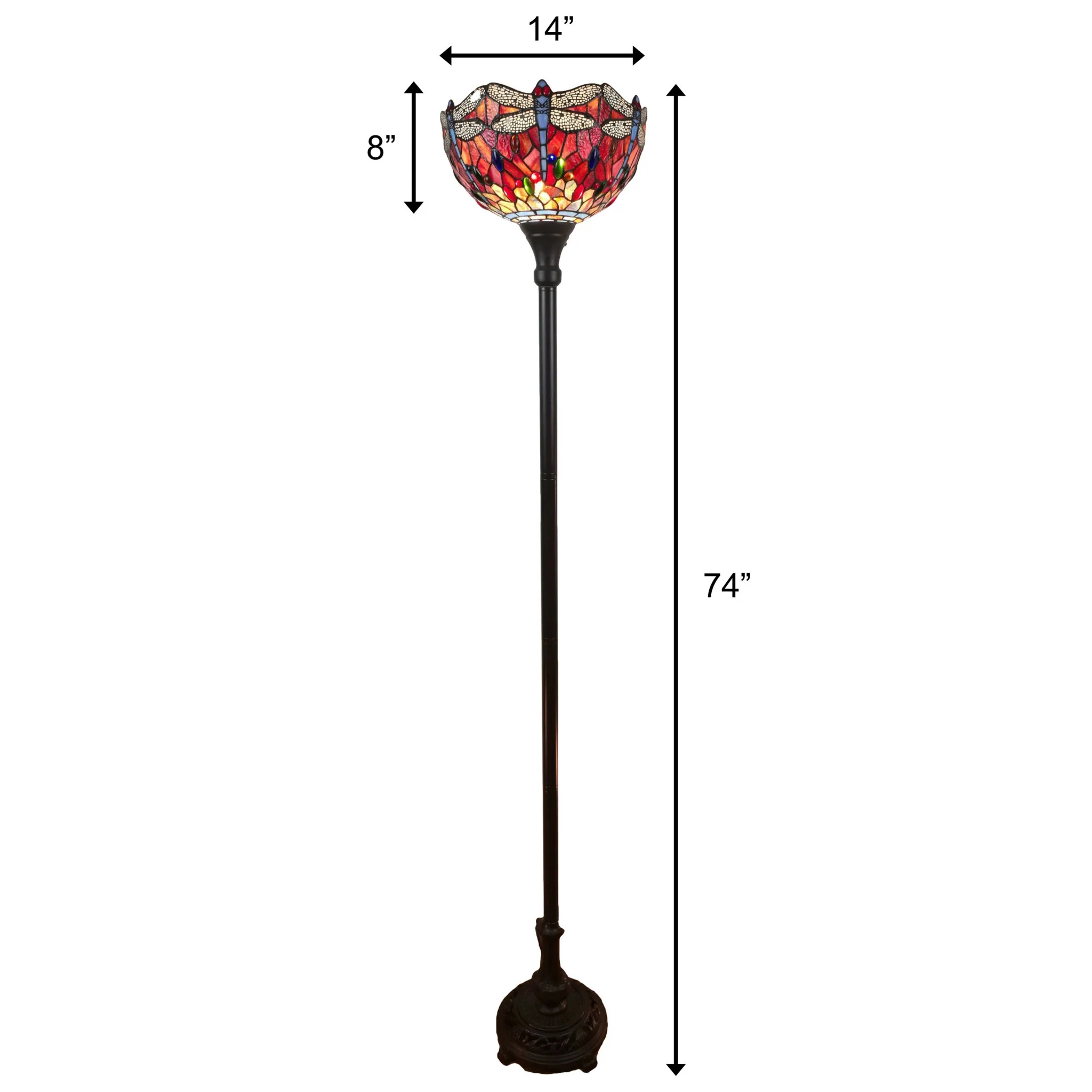 Black And Red Torchiere Floor Lamp With Red Dragonfly Glass Dome Shade By Homeroots - Image 8