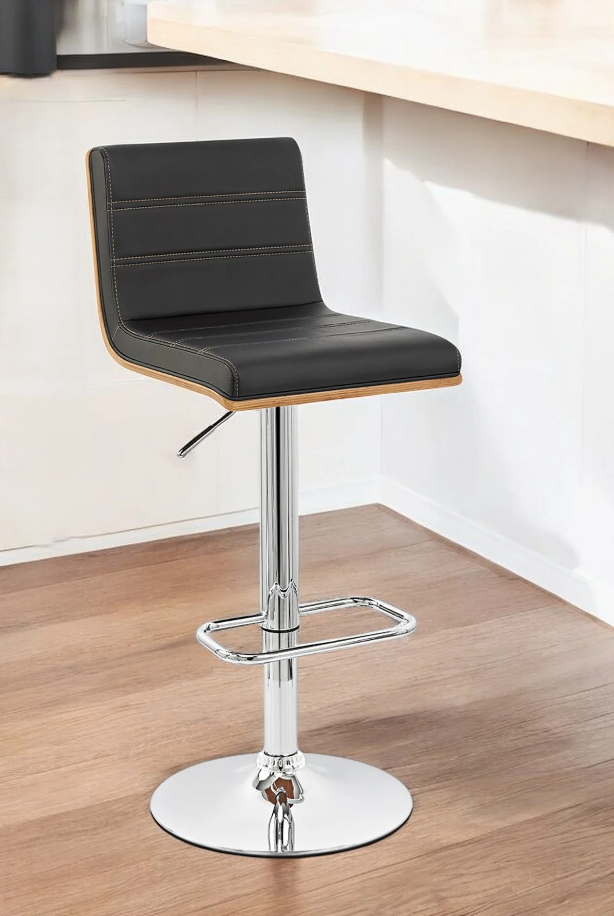 Black and Silver Fabric and Iron Low Back Adjustable Height Swivel Bar Chair By Homeroots - Image 2