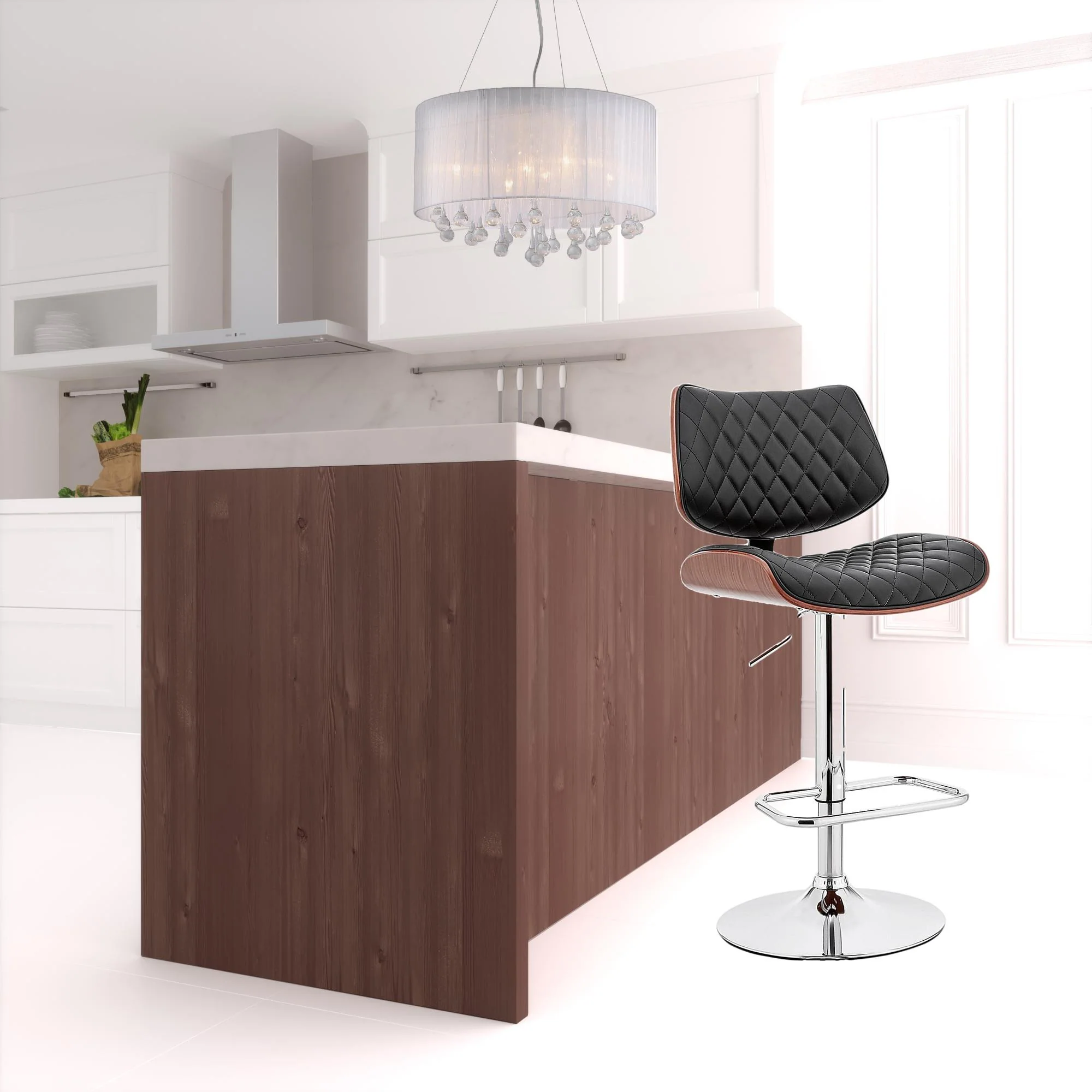 Black And Silver Faux Leather And Iron Swivel Low Back Adjustable Height Bar Chair By Homeroots - Image 2