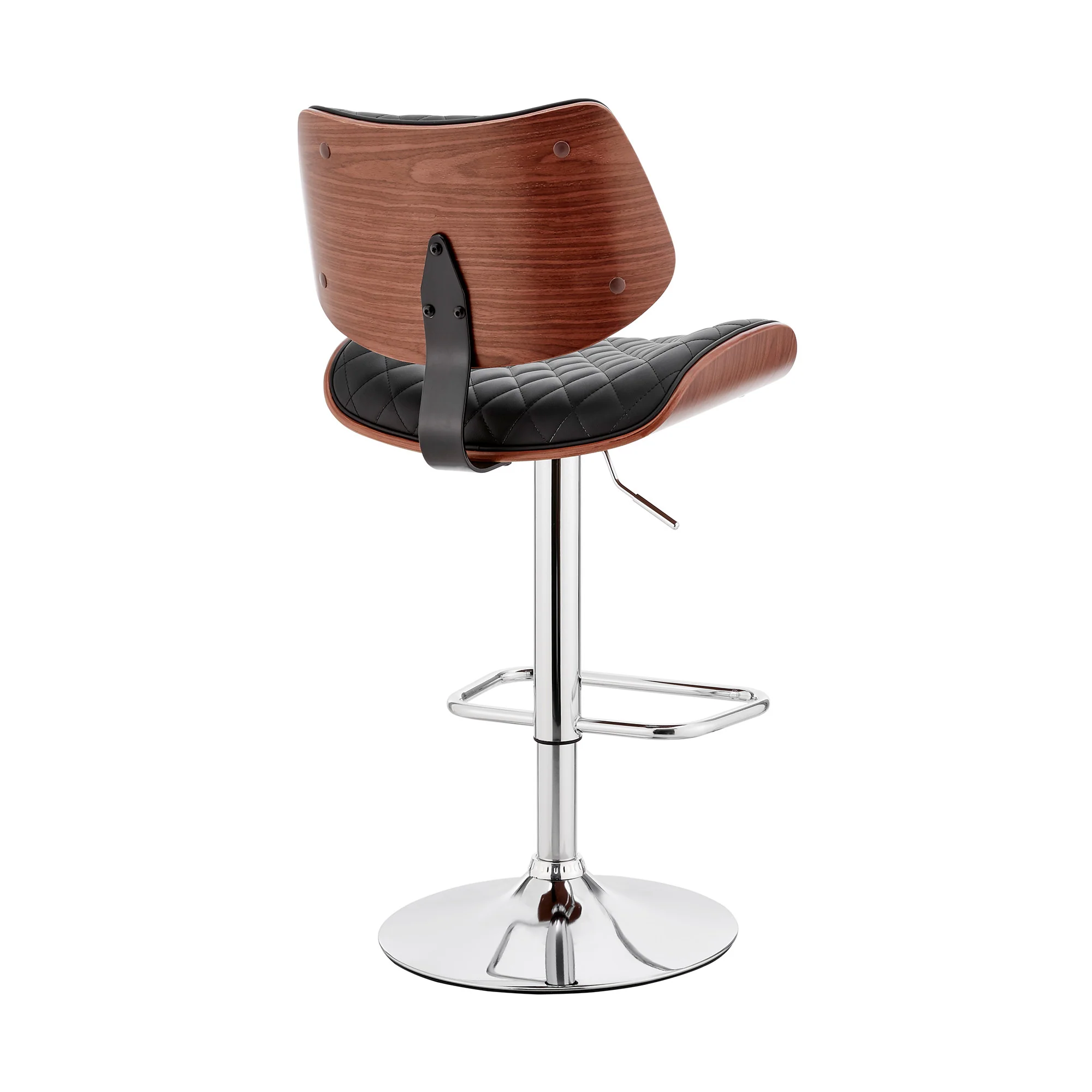 Black And Silver Faux Leather And Iron Swivel Low Back Adjustable Height Bar Chair By Homeroots - Image 3