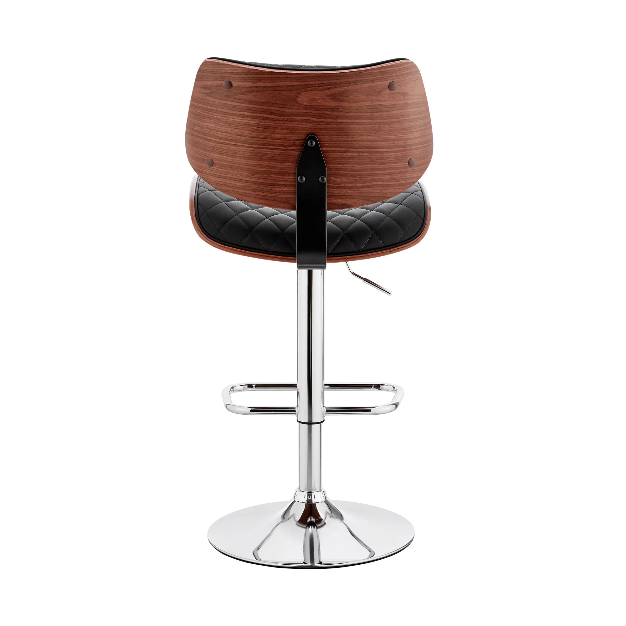 Black And Silver Faux Leather And Iron Swivel Low Back Adjustable Height Bar Chair By Homeroots - Image 4