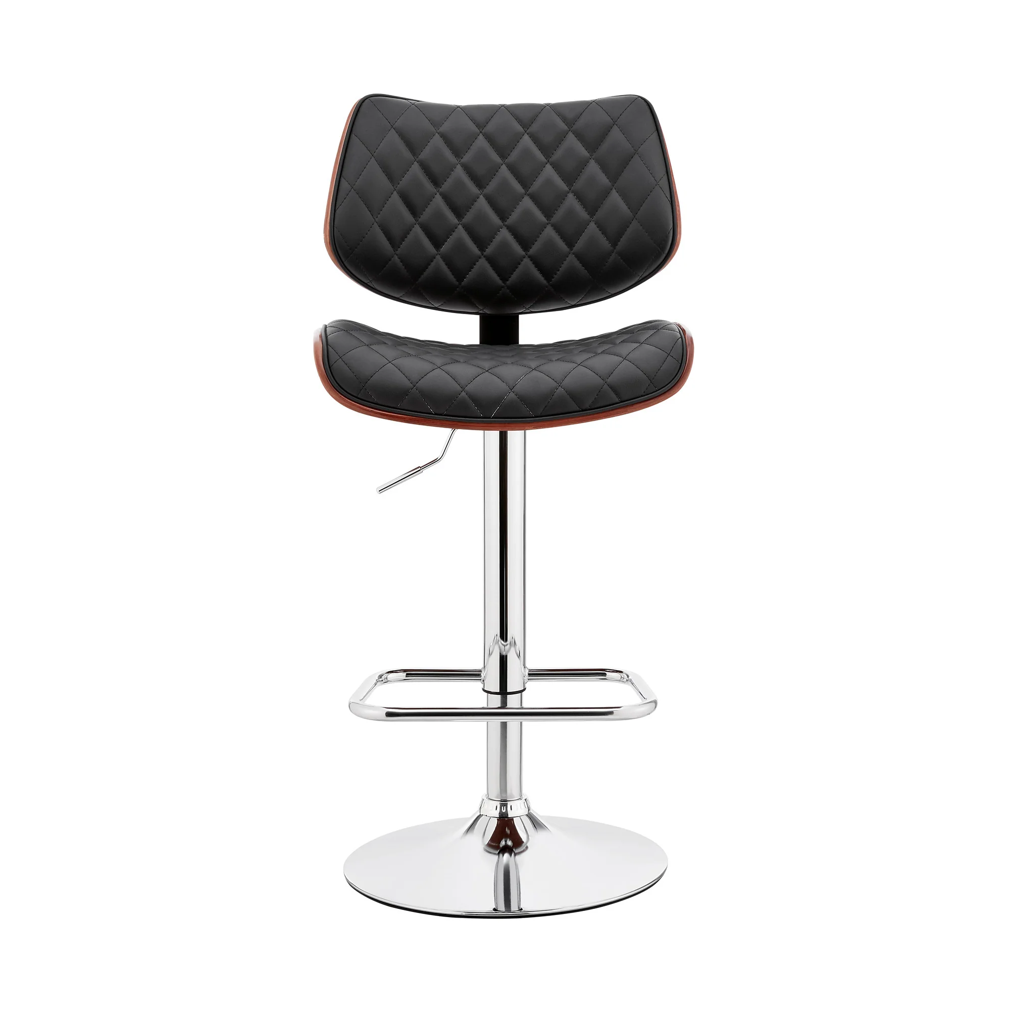 Black And Silver Faux Leather And Iron Swivel Low Back Adjustable Height Bar Chair By Homeroots - Image 5