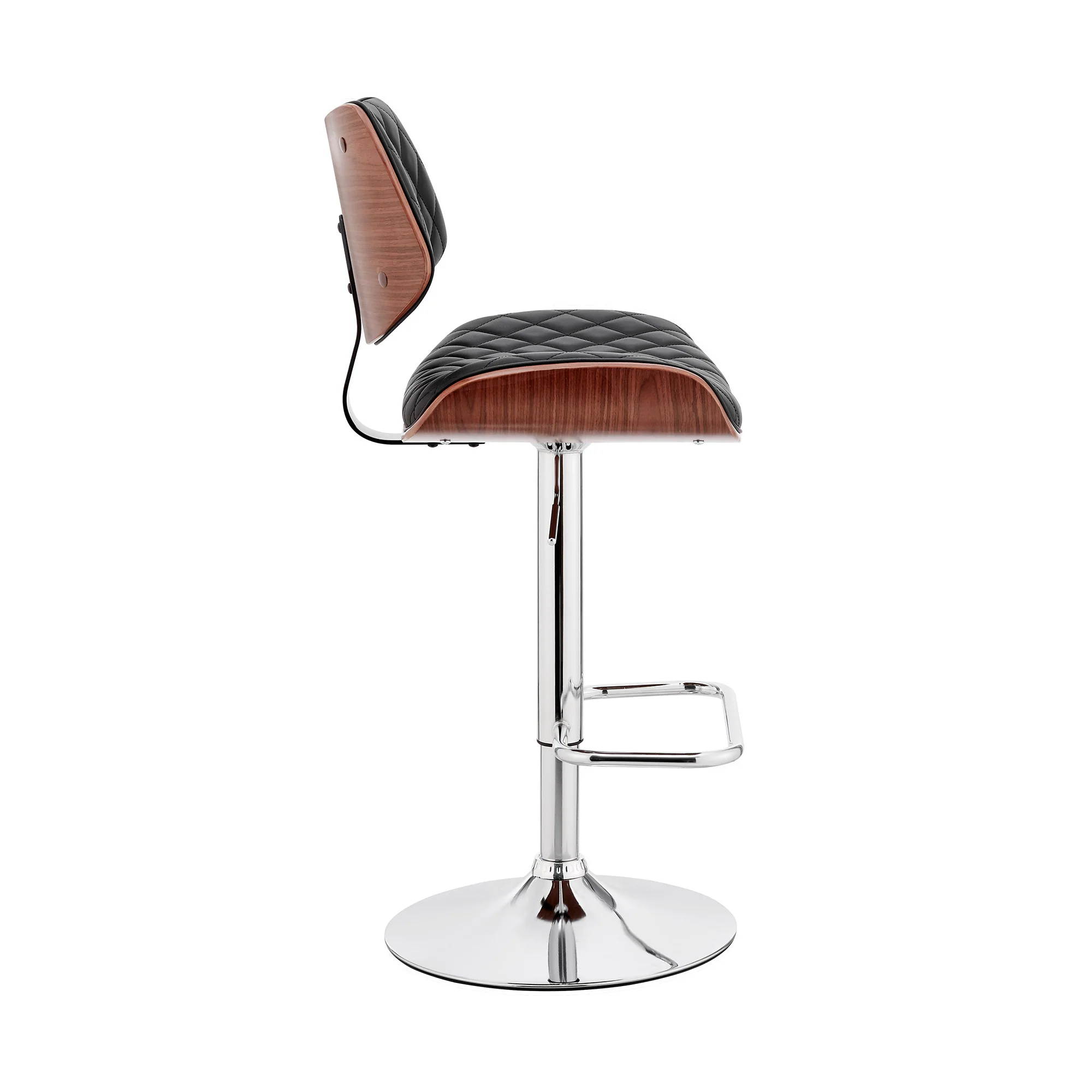 Black And Silver Faux Leather And Iron Swivel Low Back Adjustable Height Bar Chair By Homeroots - Image 6