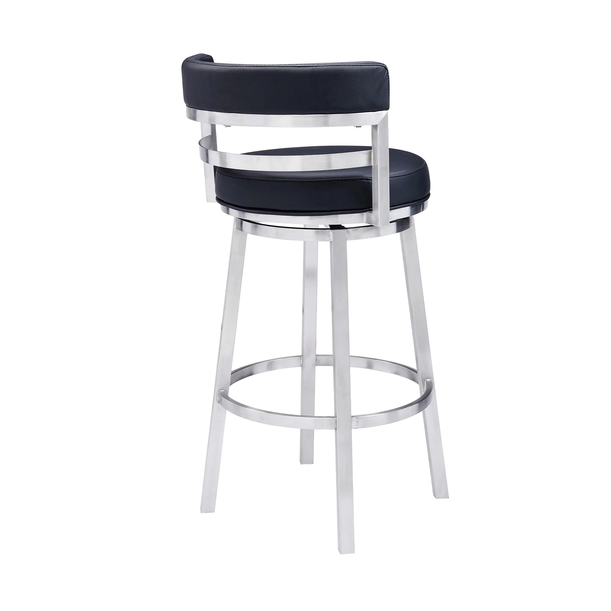 Black And Silver Faux Leather And Iron Swivel Low Back Bar Height Bar Chair By Homeroots - Image 3