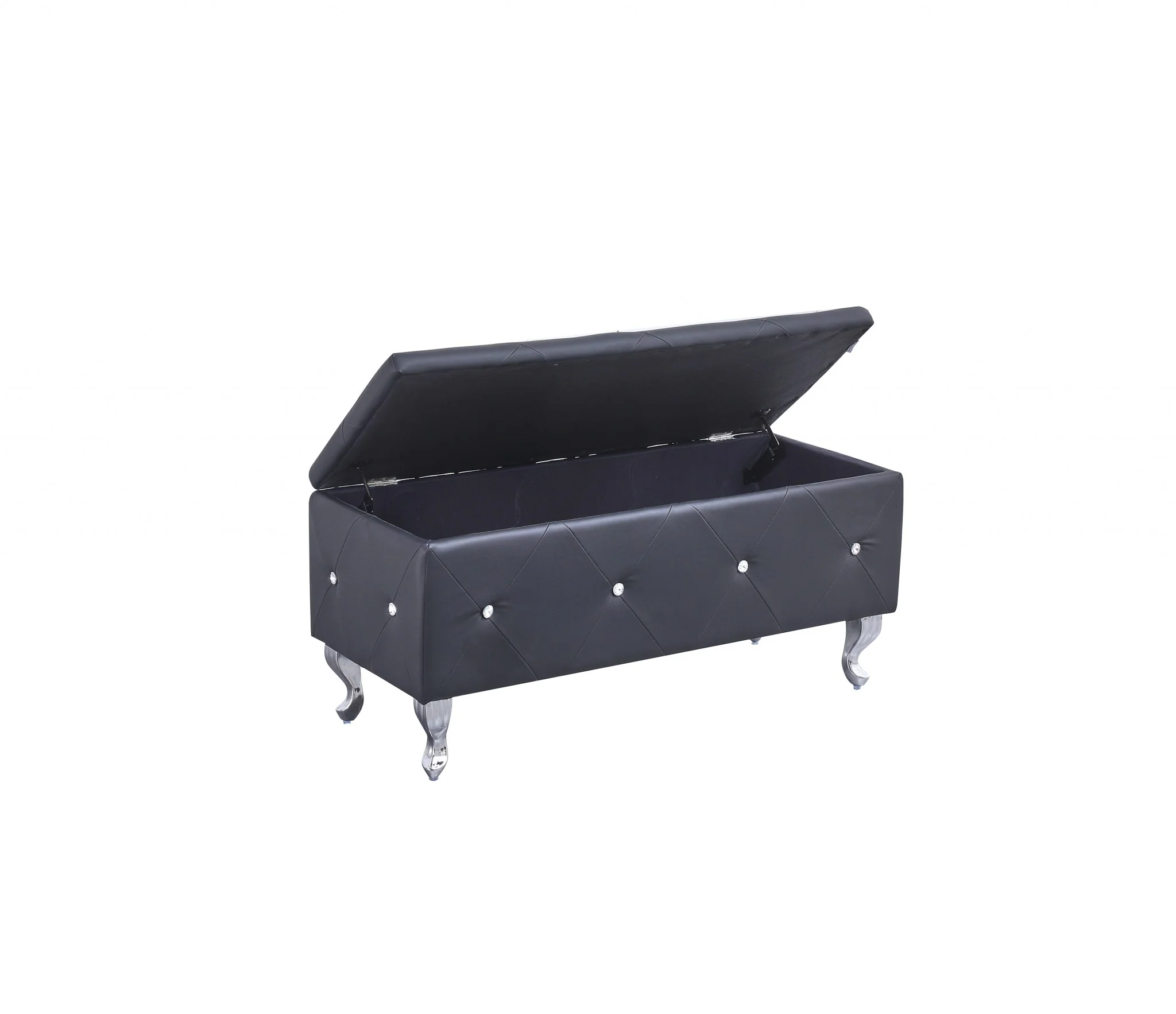 Black and Silver Faux Leather Storage Bench With Flip Top By Homeroots - Image 2