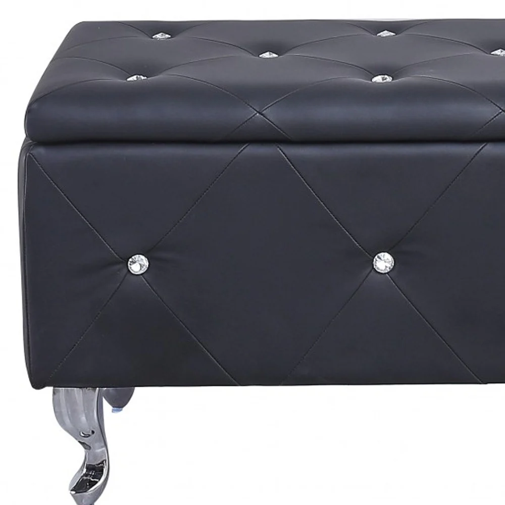 Black and Silver Faux Leather Storage Bench With Flip Top By Homeroots - Image 4