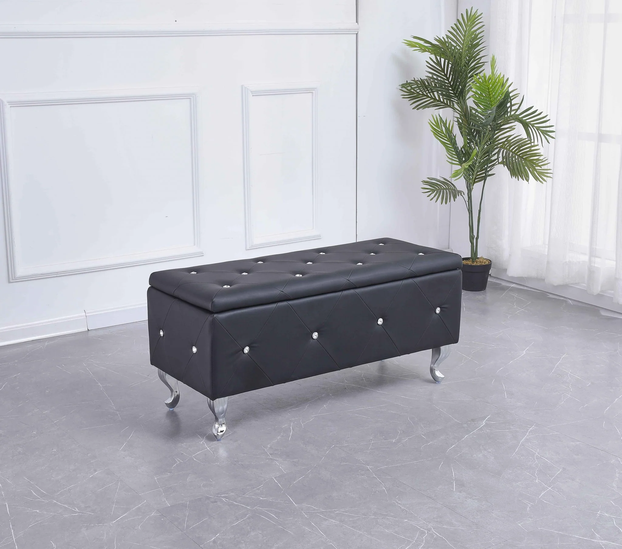Black and Silver Faux Leather Storage Bench With Flip Top By Homeroots - Image 5