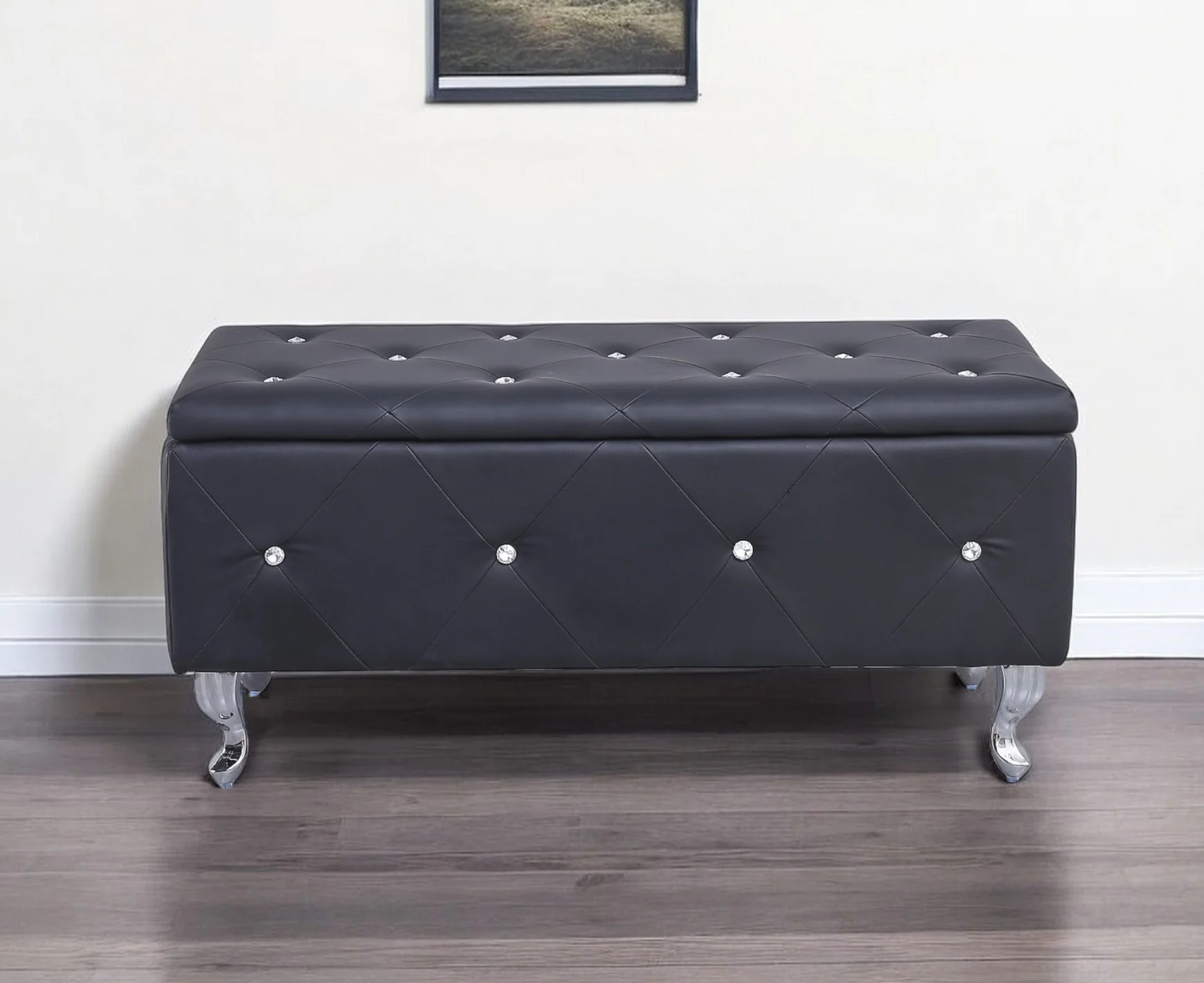 Black and Silver Faux Leather Storage Bench With Flip Top By Homeroots - Image 6