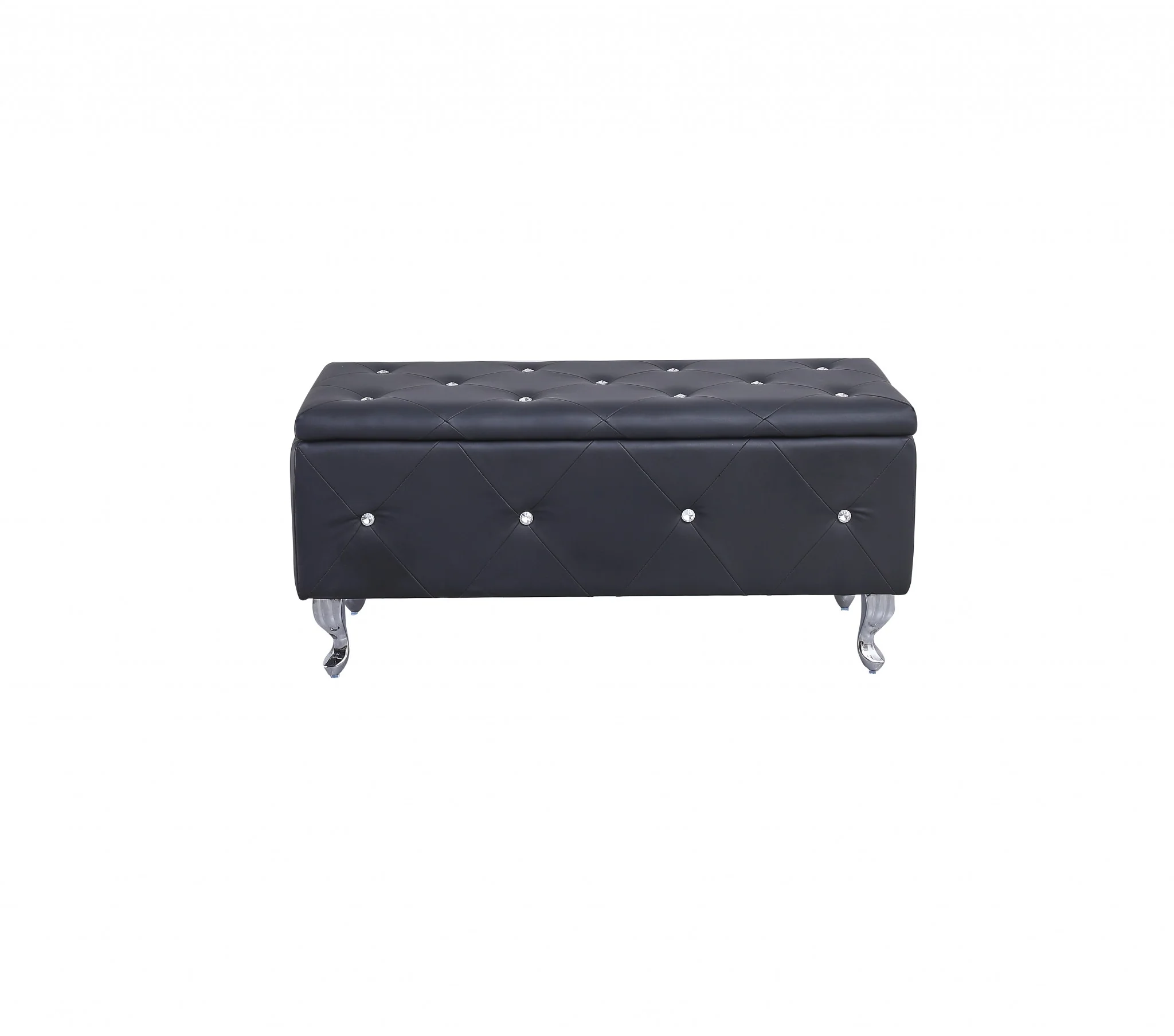 Black and Silver Faux Leather Storage Bench With Flip Top By Homeroots - Image 7