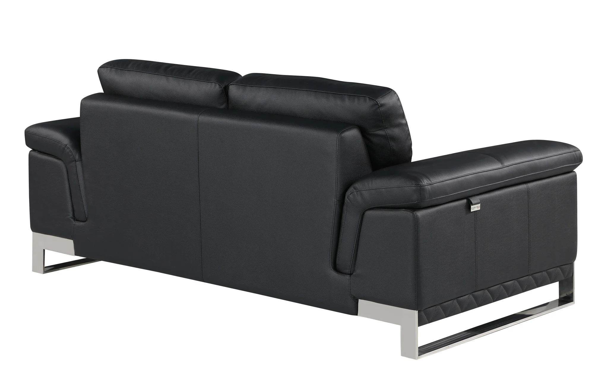 Black And Silver Genuine Leather Love Seat By Homeroots - Image 6