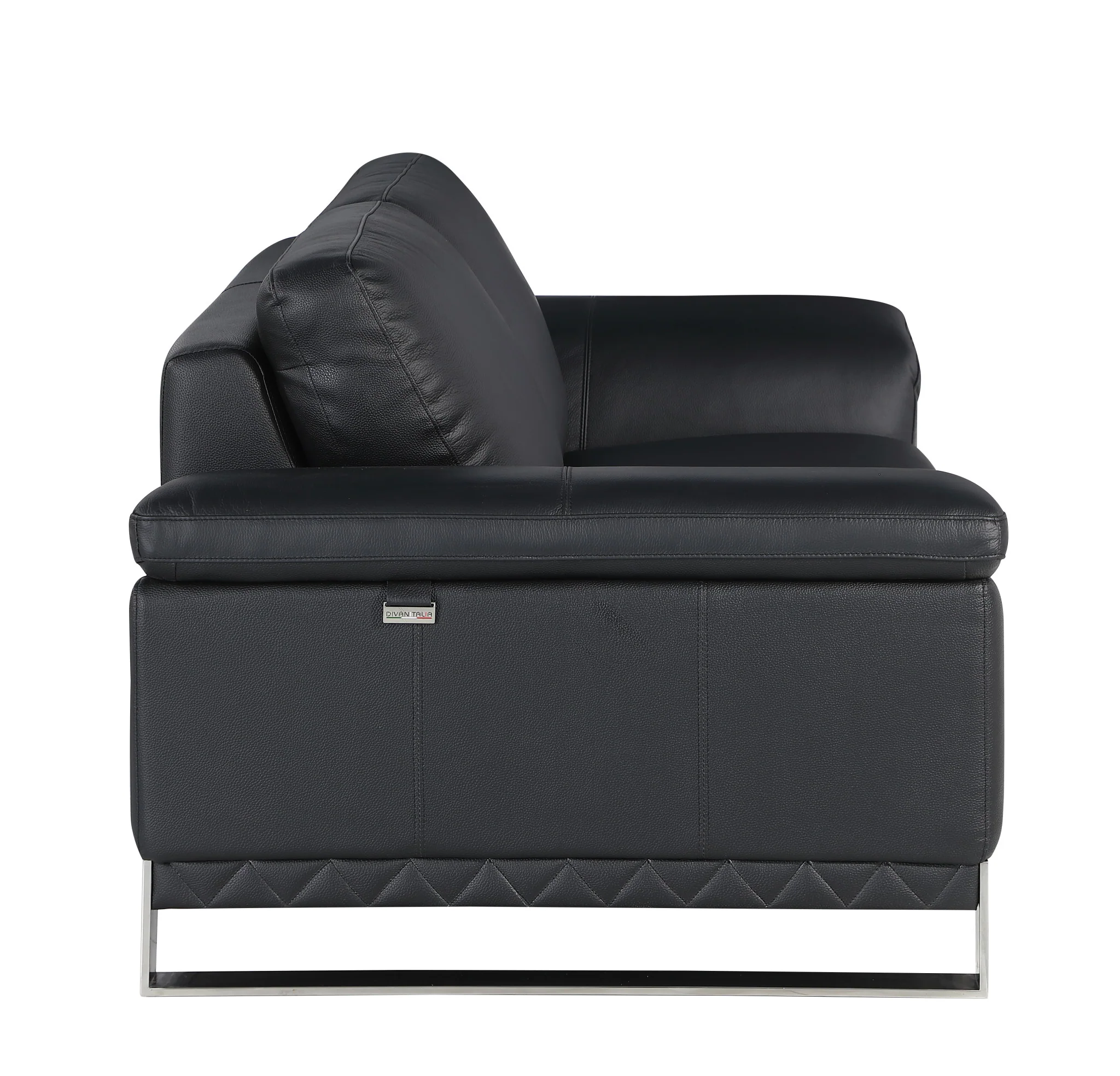Black And Silver Genuine Leather Love Seat By Homeroots - Image 7
