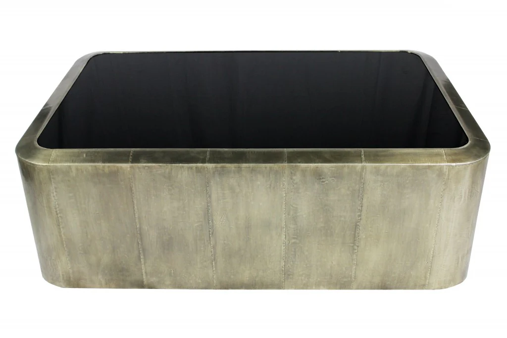 Black And Silver Glass And Metal Solid Coffee Table By Homeroots - Image 2