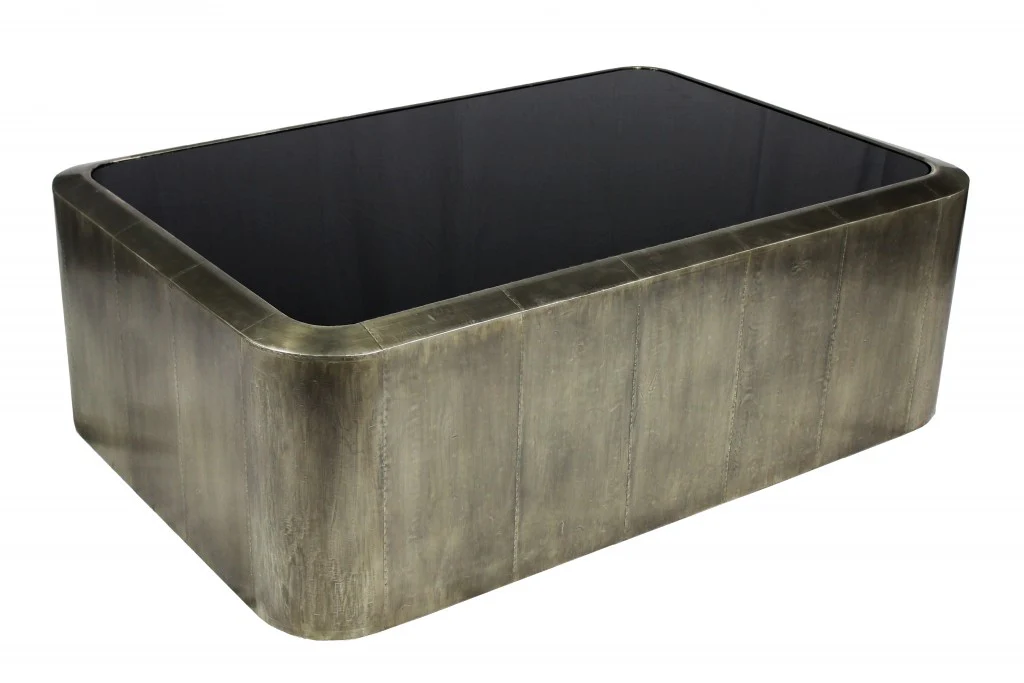 Black And Silver Glass And Metal Solid Coffee Table By Homeroots - Image 3