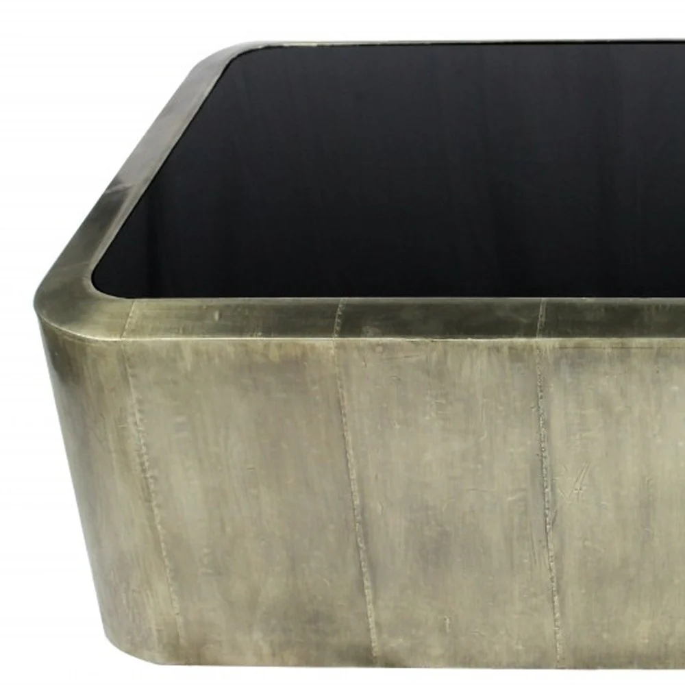 Black And Silver Glass And Metal Solid Coffee Table By Homeroots - Image 5