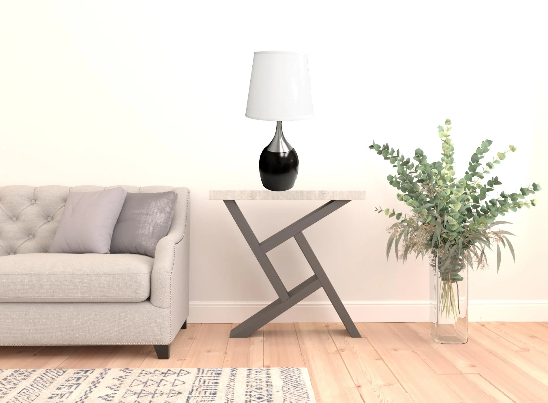 Black and Silver Gourd Table Lamp With White Tapered Drum Shade By Homeroots - Image 3