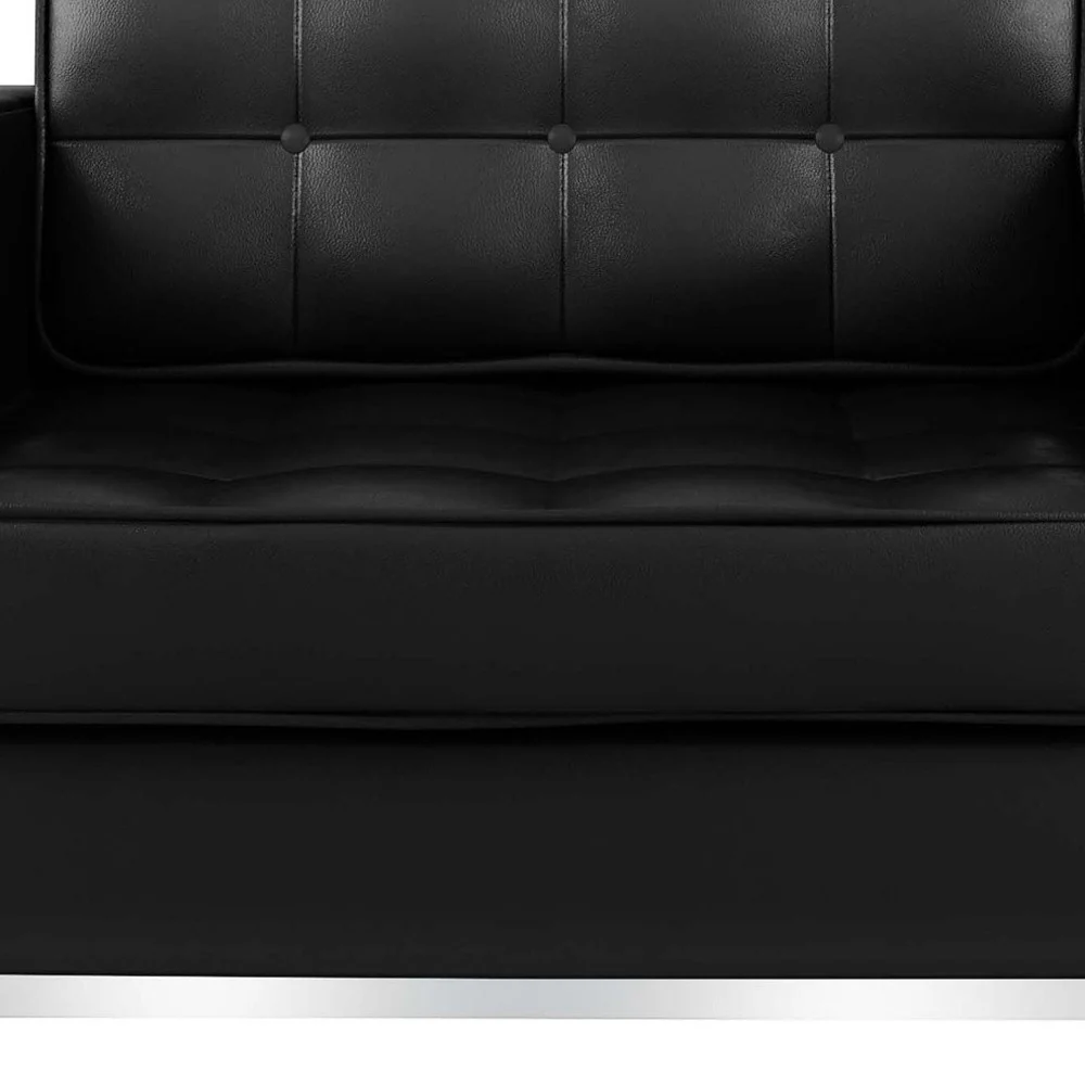Black and Silver Italian Leather Tufted Club Chair By Homeroots - Image 6