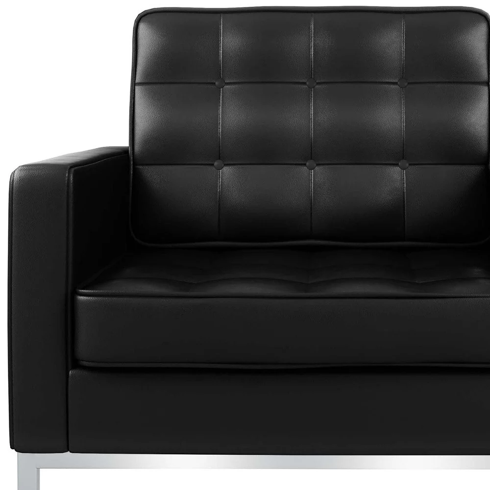 Black and Silver Italian Leather Tufted Club Chair By Homeroots - Image 7