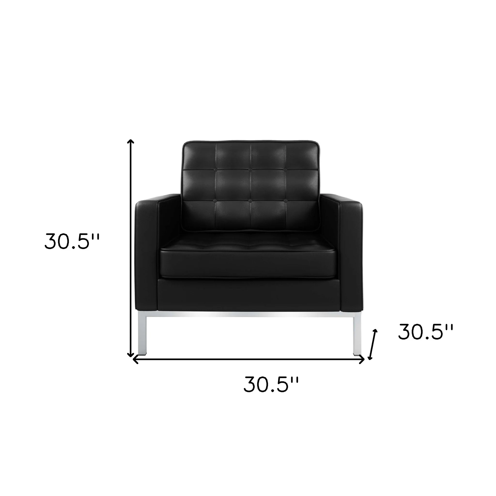 Black and Silver Italian Leather Tufted Club Chair By Homeroots - Image 8