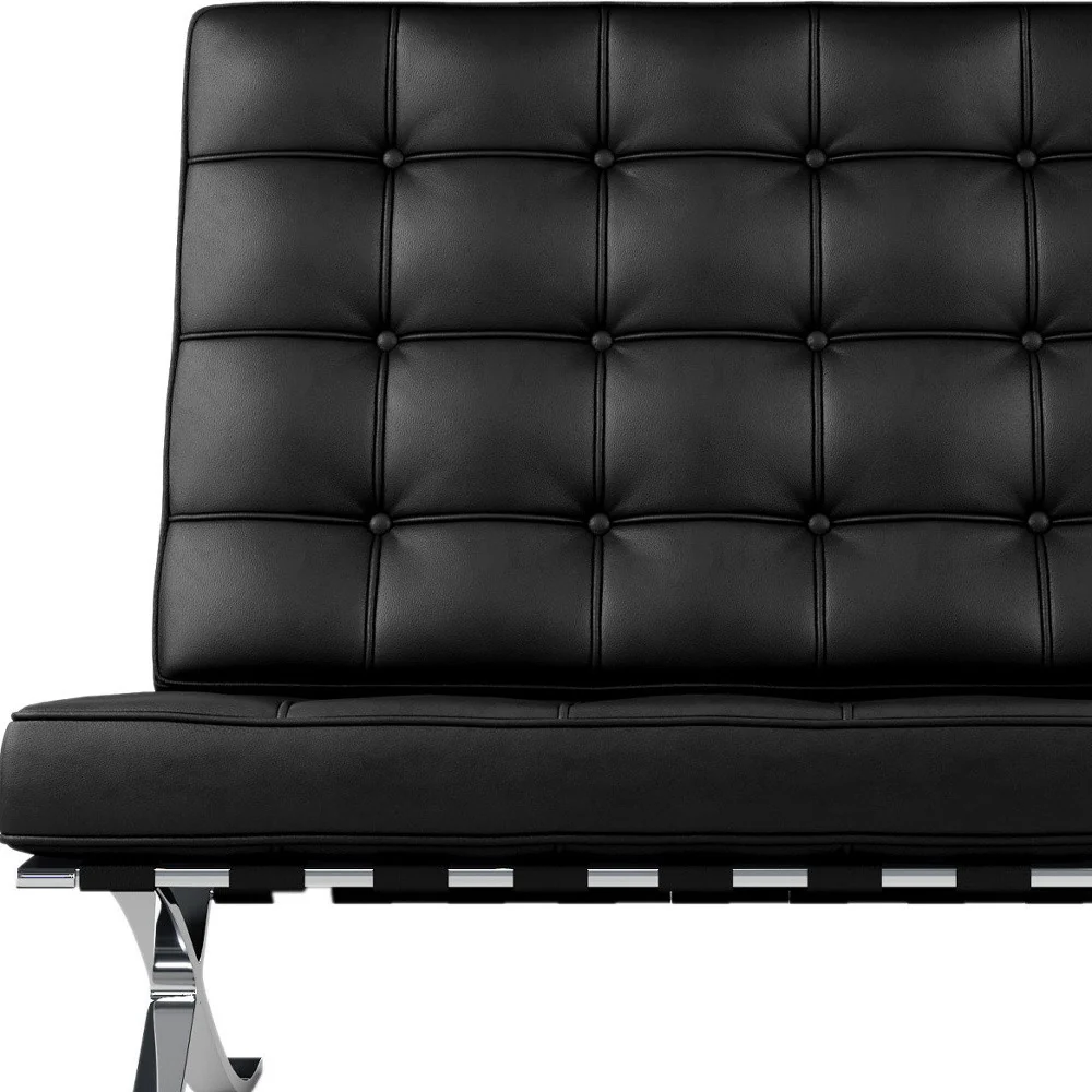 Black and Silver Italian Leather Tufted Lounge Chair By Homeroots - Image 5