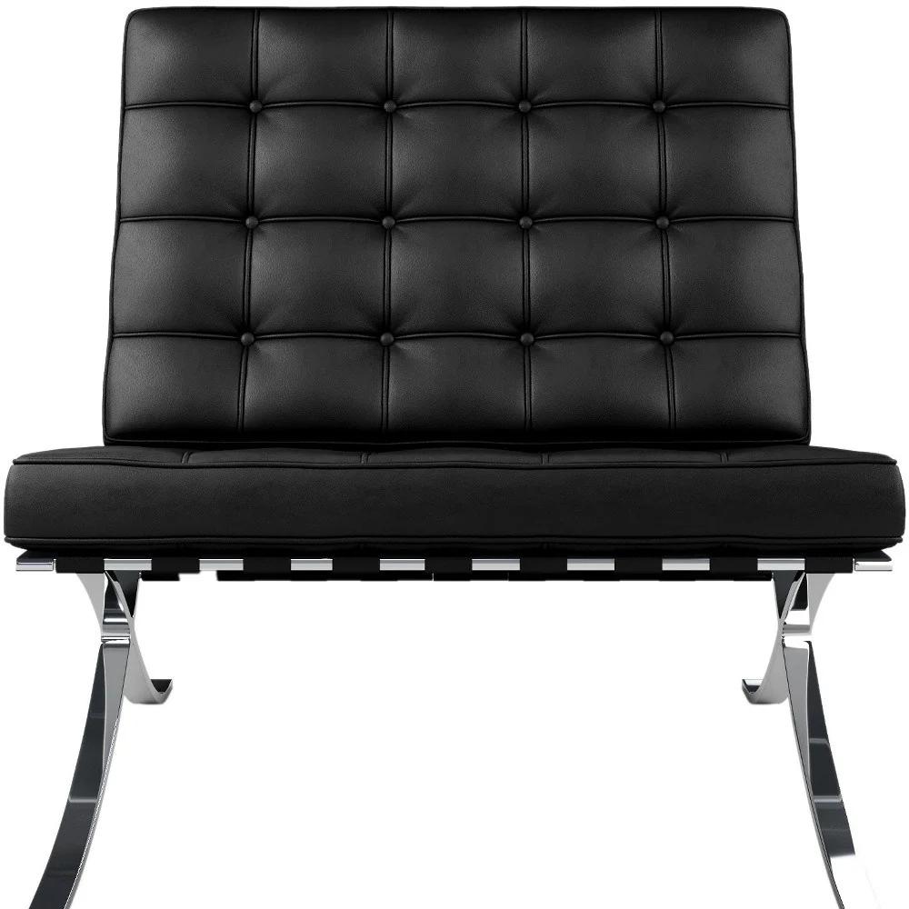 Black and Silver Italian Leather Tufted Lounge Chair By Homeroots - Image 6