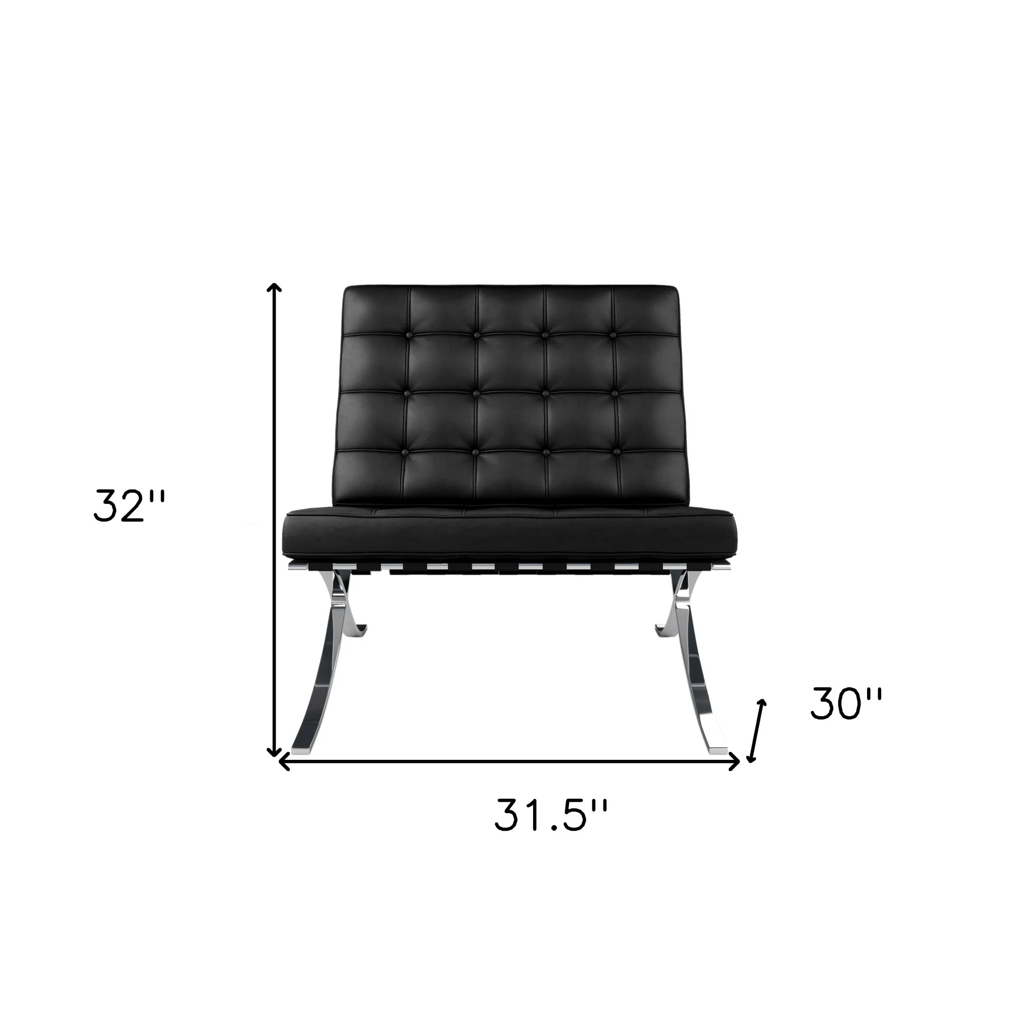 Black and Silver Italian Leather Tufted Lounge Chair By Homeroots - Image 7